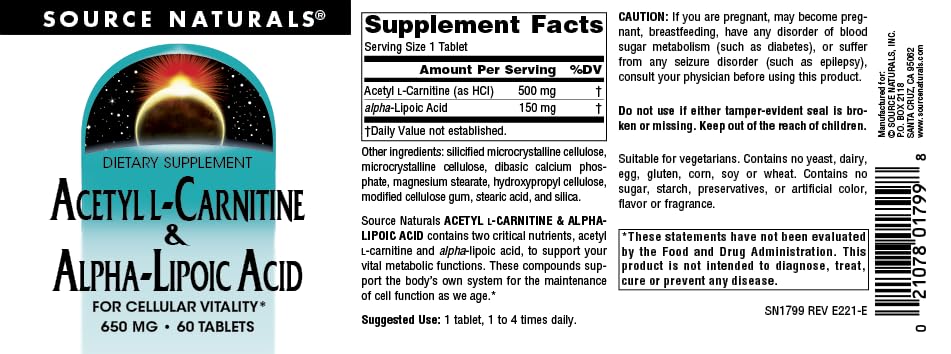 Source Naturals etiqueta legible del envase indicando ingredientes y certificación de fabricación