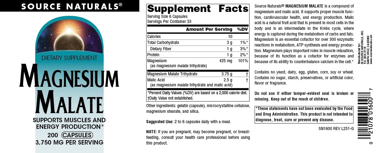 Source Naturals etiqueta de ingredientes clara sin alérgenos ni aditivos