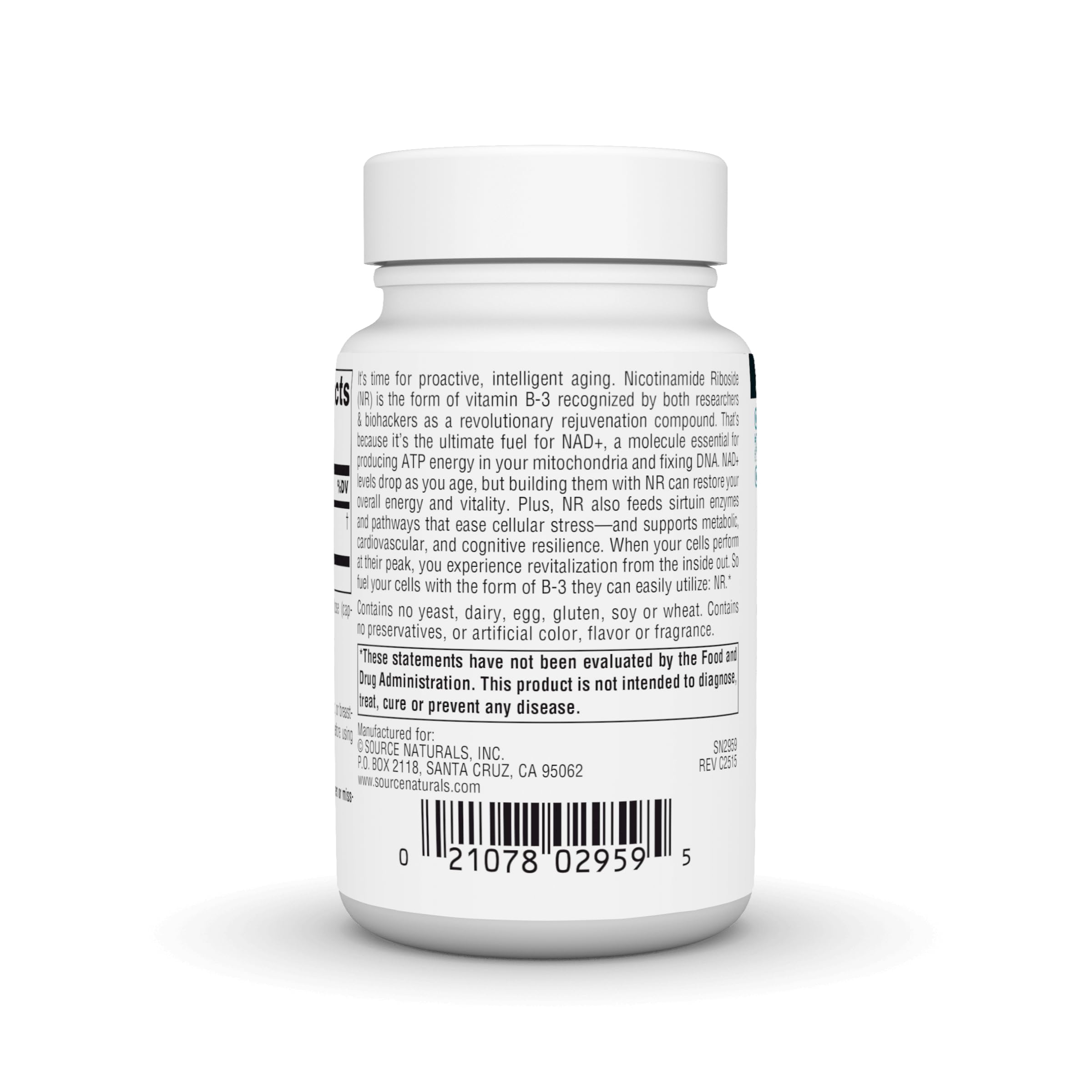 Source Naturals etiqueta nutricional en primer plano con información de dosificación