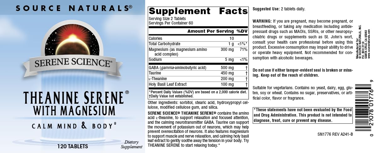 Source Naturals etiqueta nutricional legible con ingredientes principales