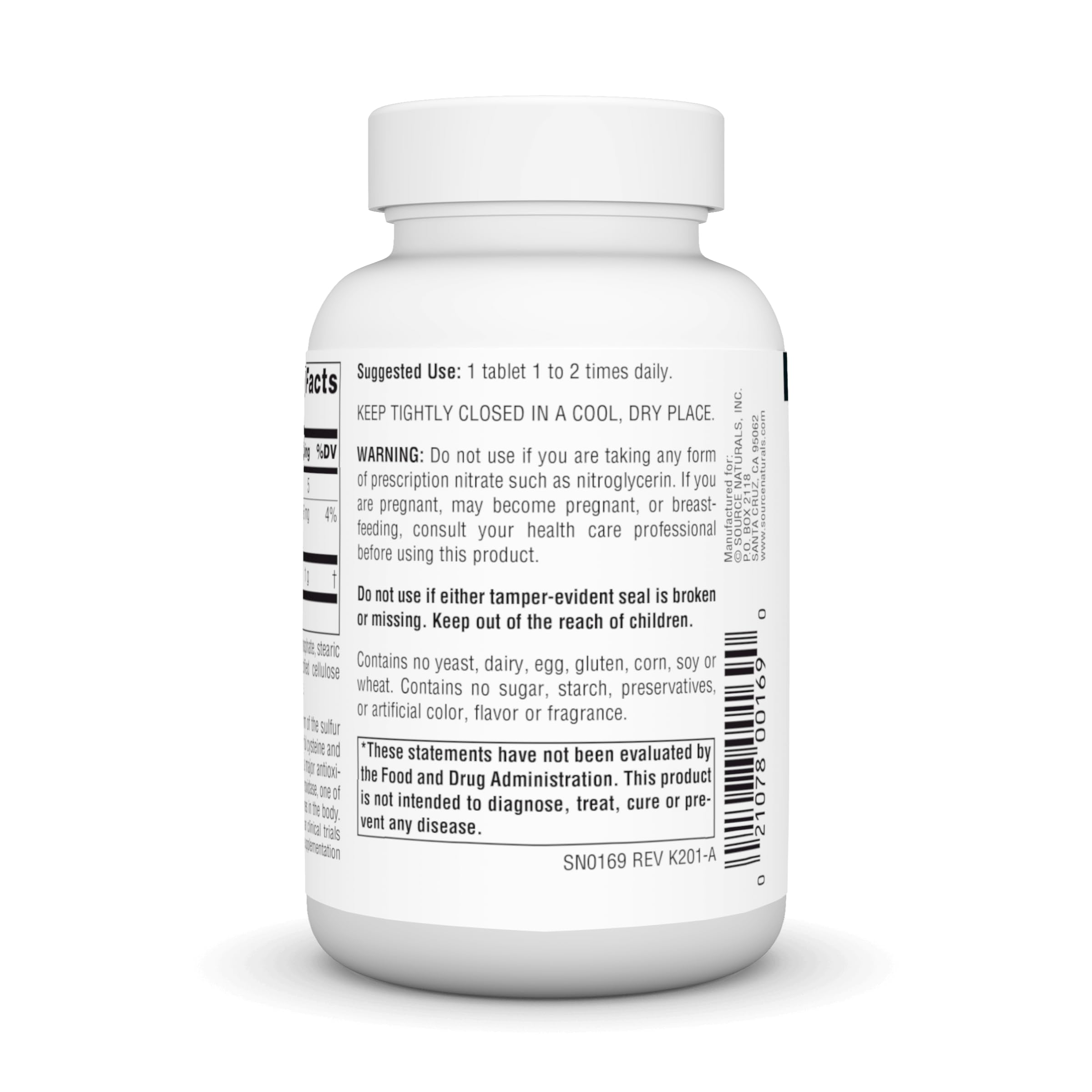 Source Naturals etiqueta nutricional en primer plano con ingredientes