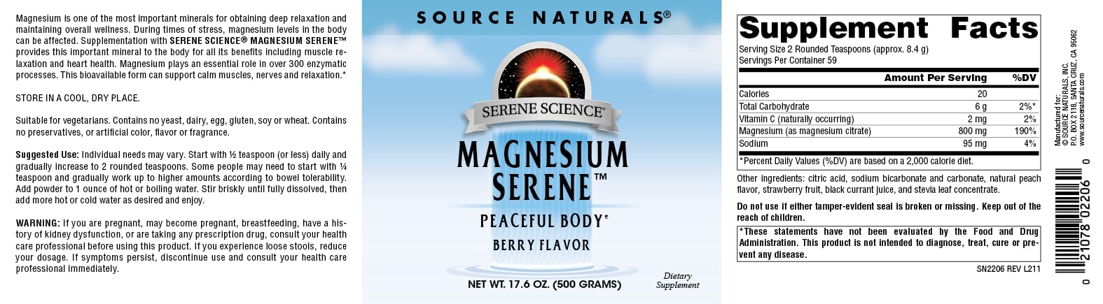 Source Naturals etiqueta nutricional visible, información clara y transparente