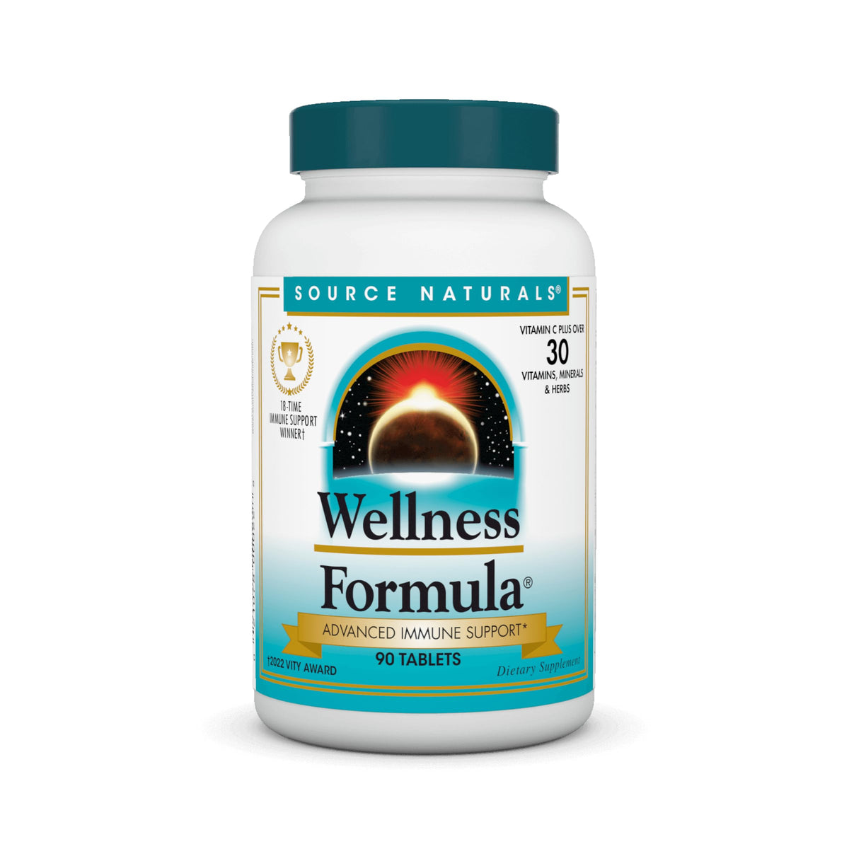 Source Naturals frente del empaque mostrando 90 tabletas y beneficios