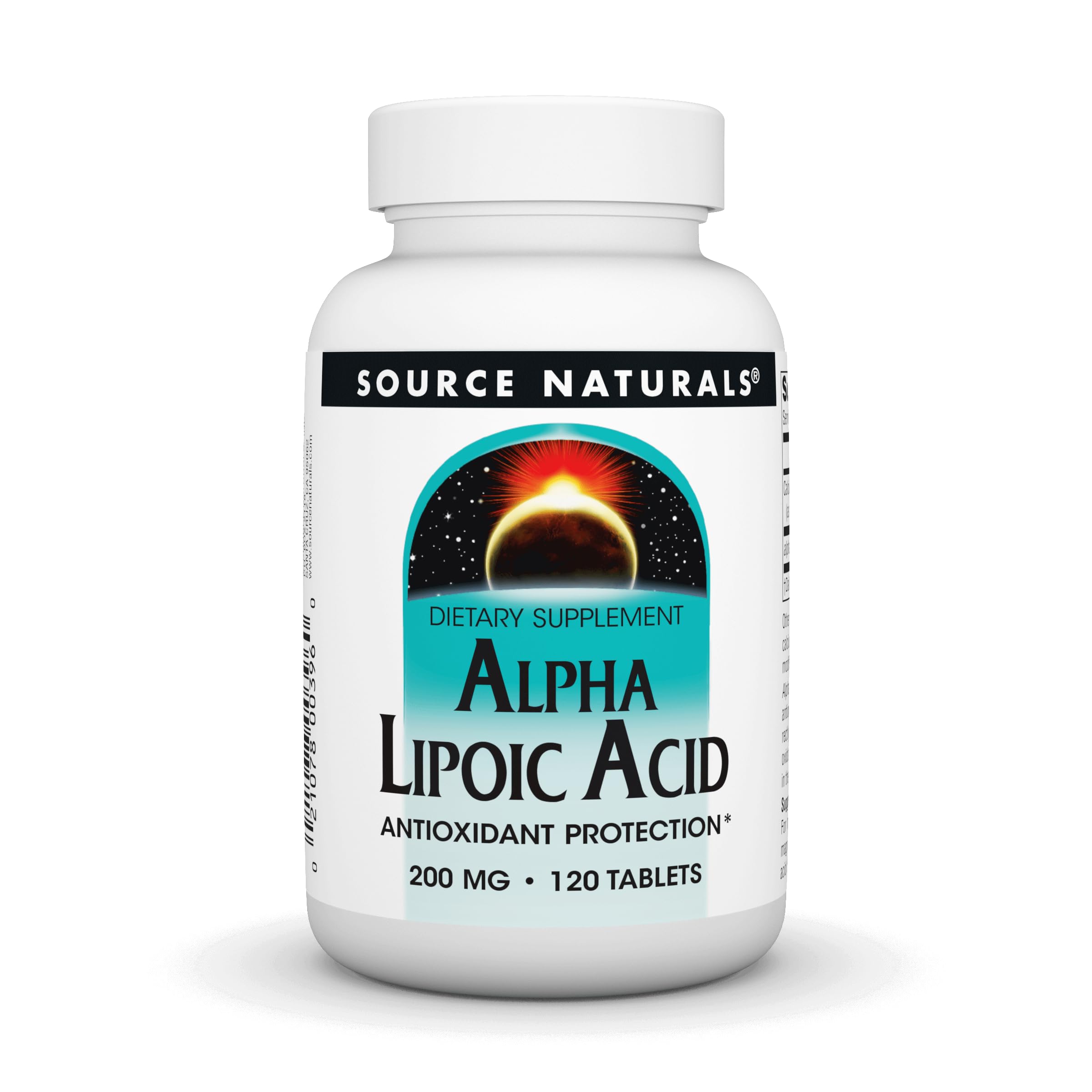 Source Naturals frasco frontal que muestra 120 tabletas y claridad de contenido