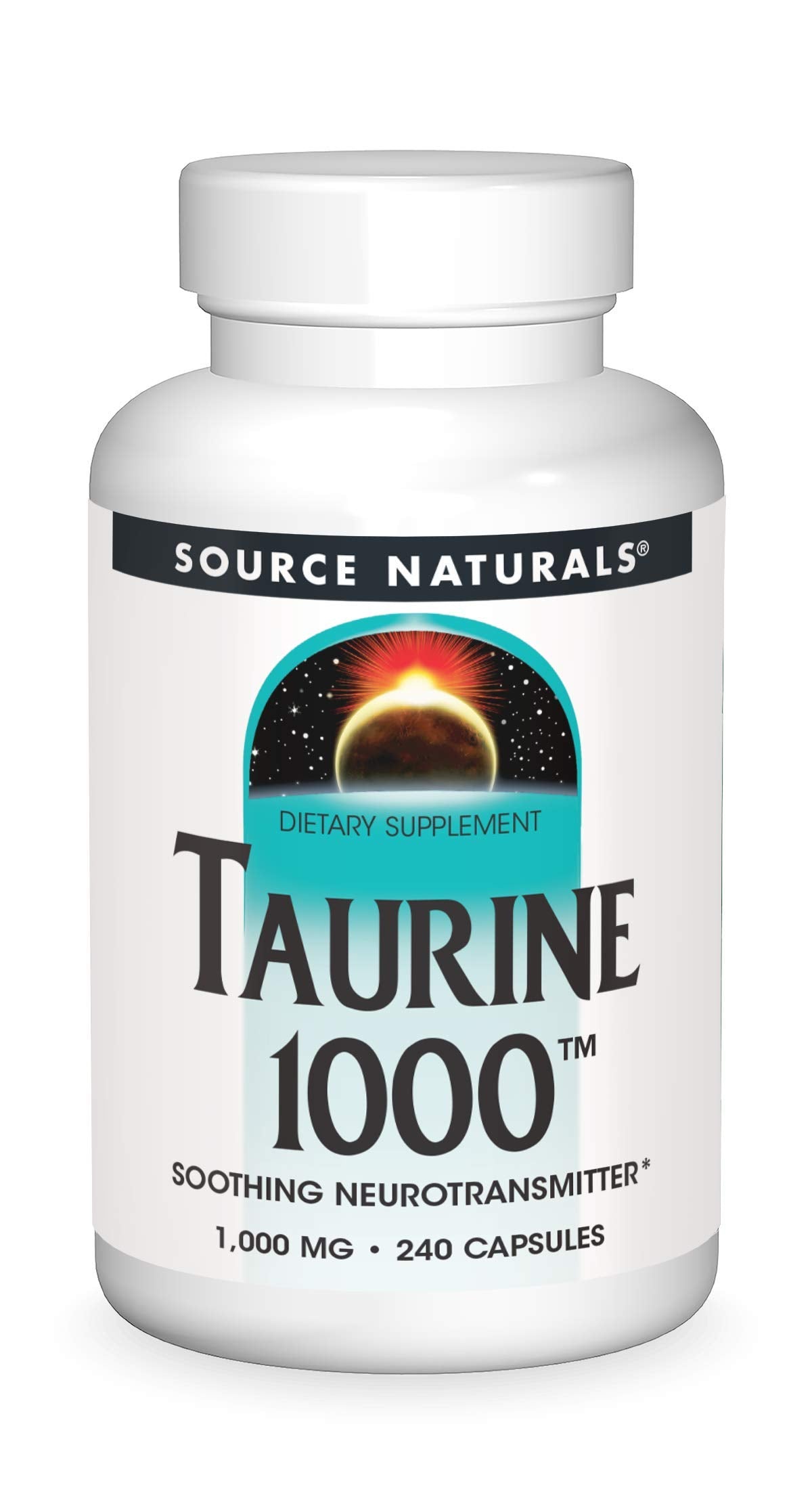 Source Naturals envase frontal de Taurine 1000 mg, presentación limpia y concentrada