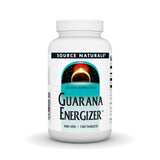 Source Naturals envase frontal de Guarana Energizer mostrando 100 tabletas y beneficios