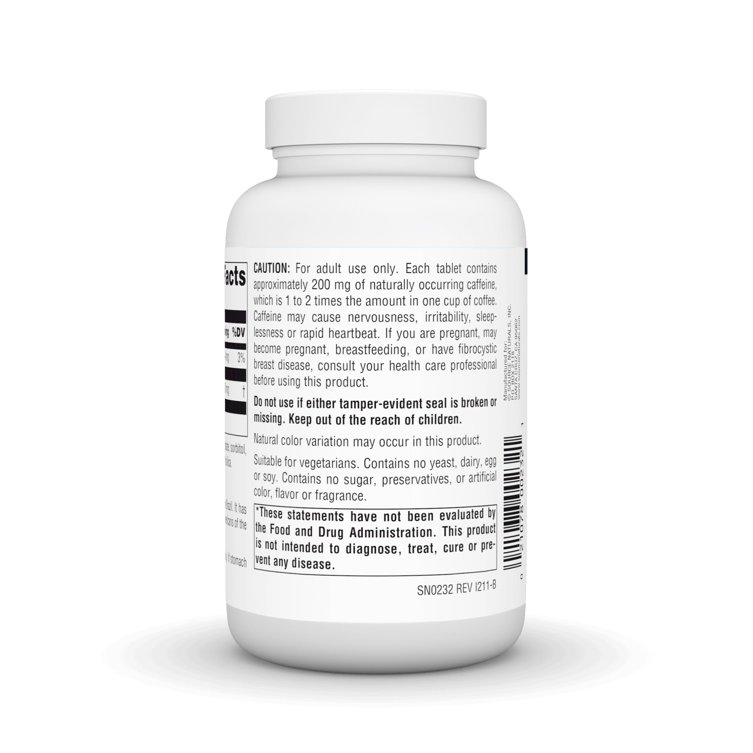 Source Naturals mano sosteniendo varias tabletas para mostrar tamaño y dosificación