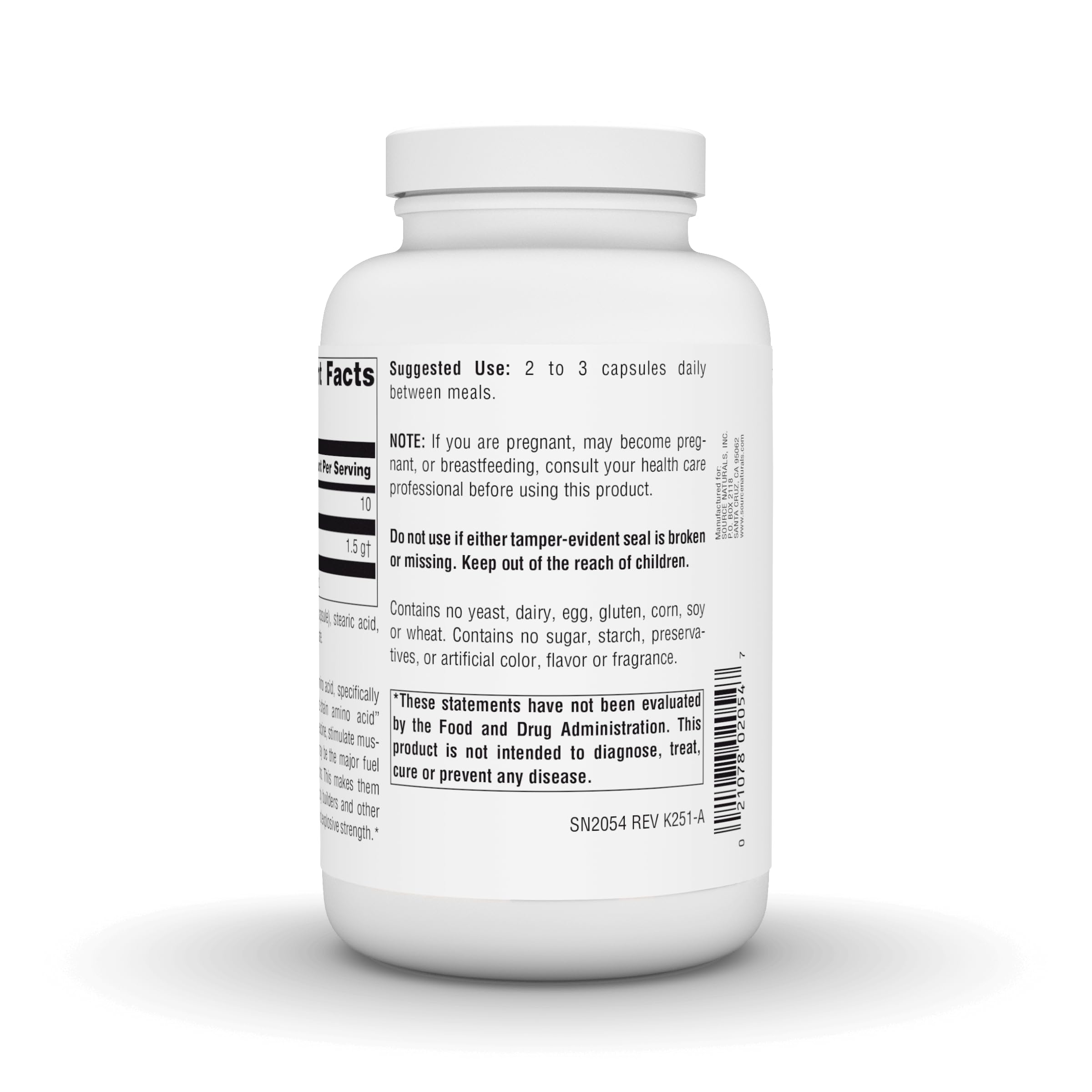 Source Naturals etiqueta del producto con información de dosificación y cGMP