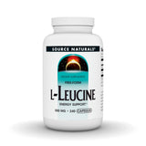 Source Naturals envase frontal de L-leucina 240 cápsulas, aporte concentrado de aminoácidos