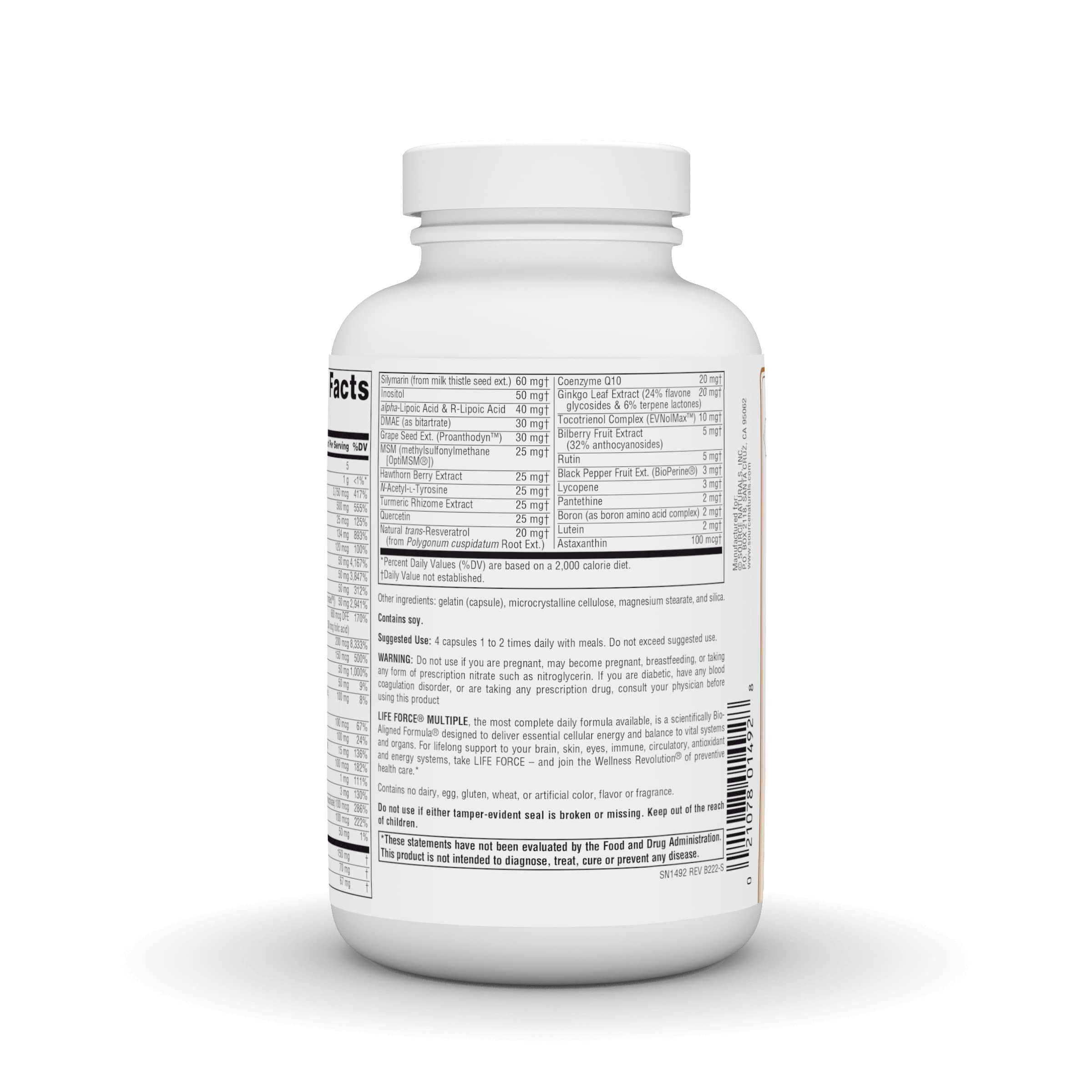 Source Naturals etiqueta con lista de ingredientes clave para transparencia y confianza