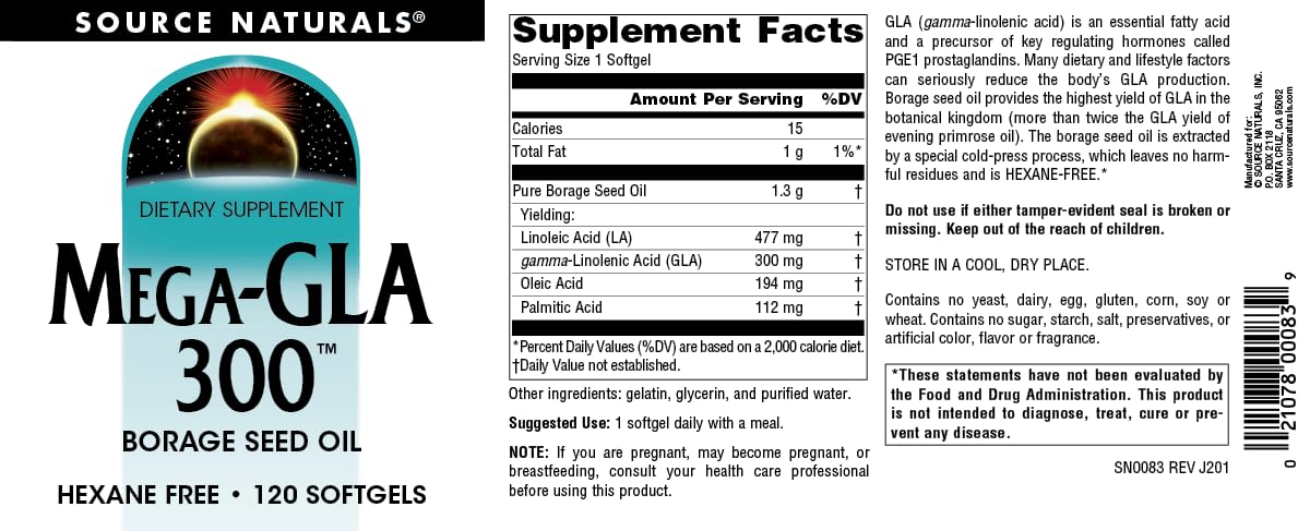 Source Naturals persona sosteniendo un softgel de Mega-GLA 300 antes de tomarlo con comida