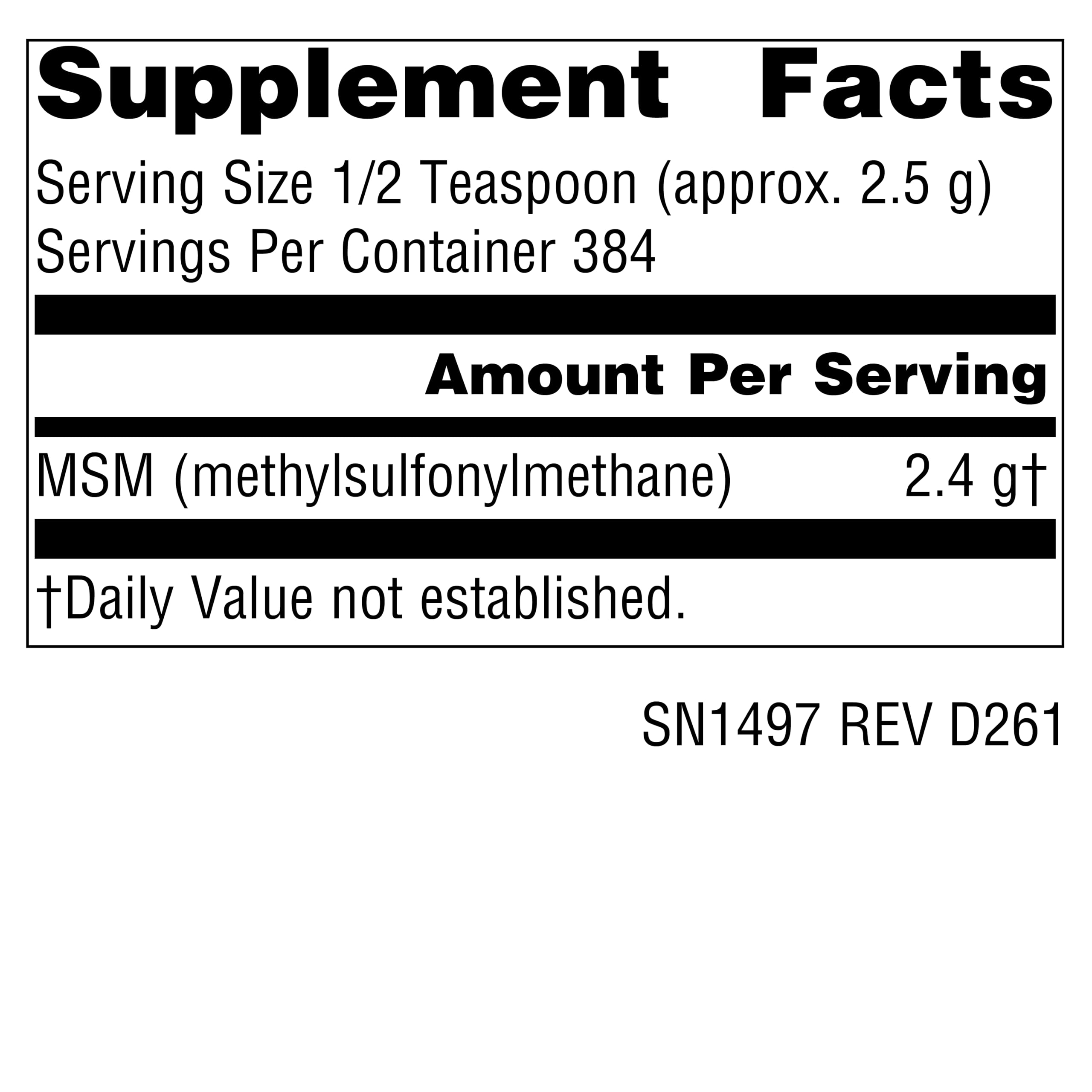 Source Naturals primer plano de textura del polvo de MSM, sin grumos y fácil de disolver