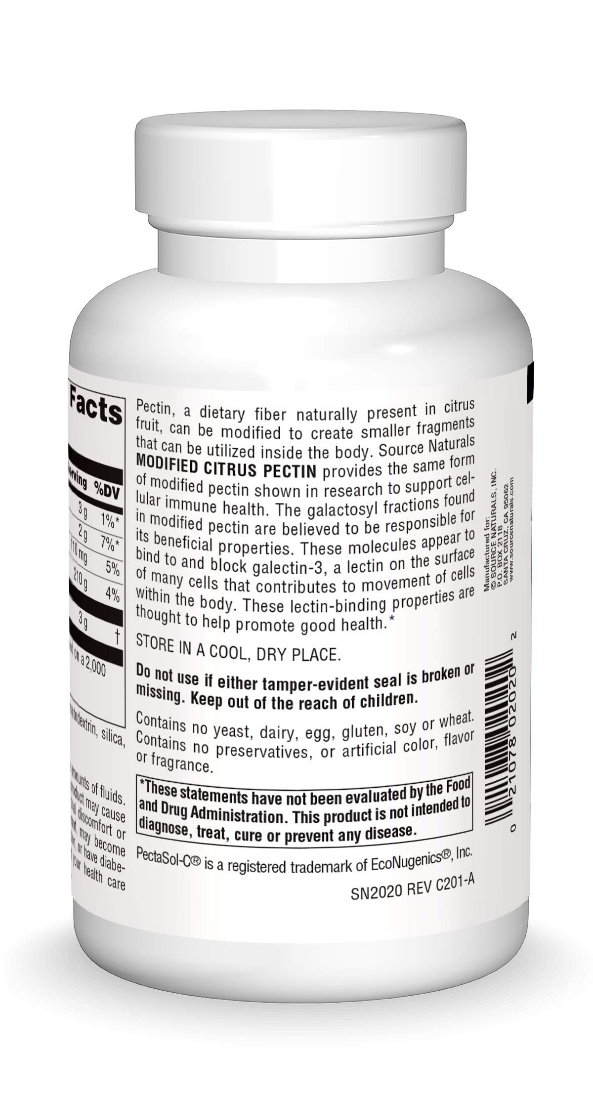 Source Naturals PectImmune cápsulas en mano ilustrando el tamaño y facilidad de ingestión