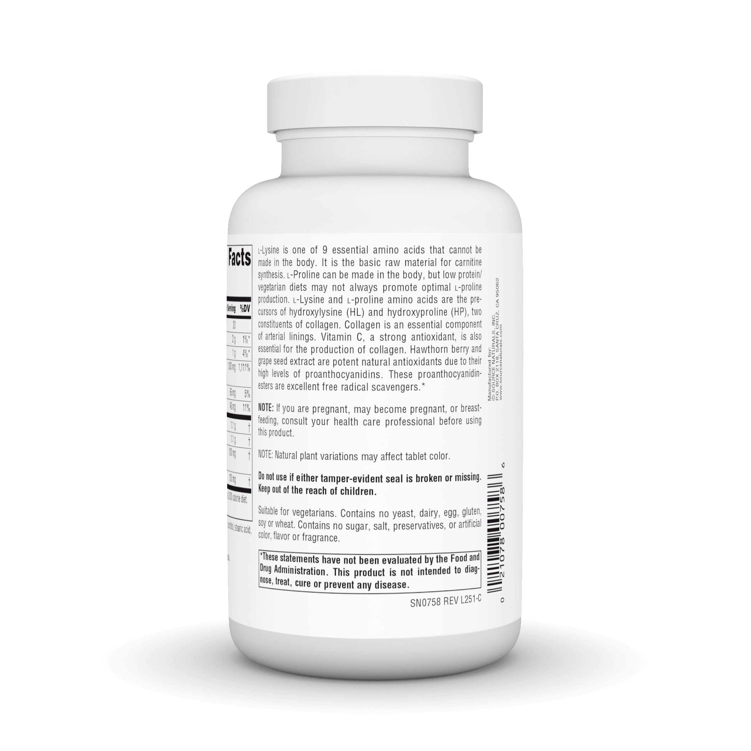 Source Naturals etiqueta nutricional y lista de ingredientes legible
