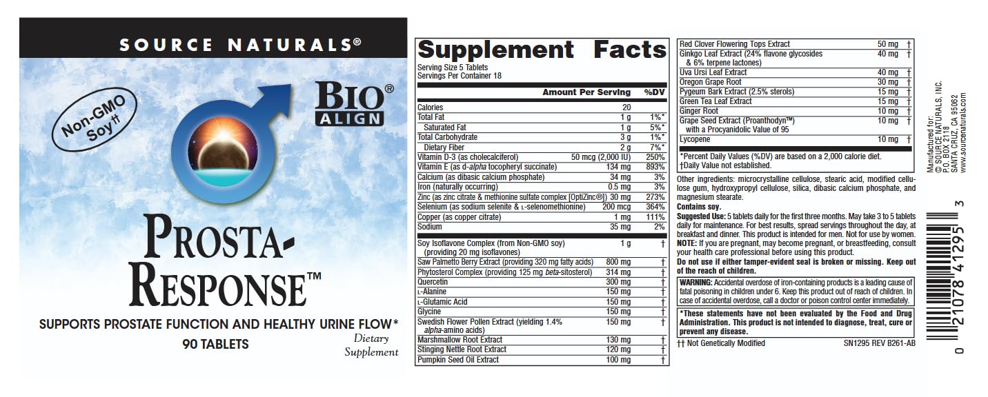 Source Naturals Prosta-Response detalle de etiqueta, información de ingredientes y calidad