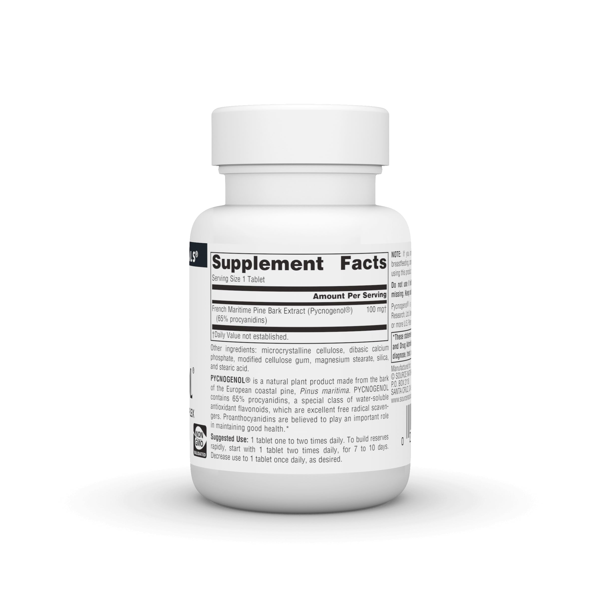 Etiqueta Source Naturals Pycnogenol con información de concentración y composición