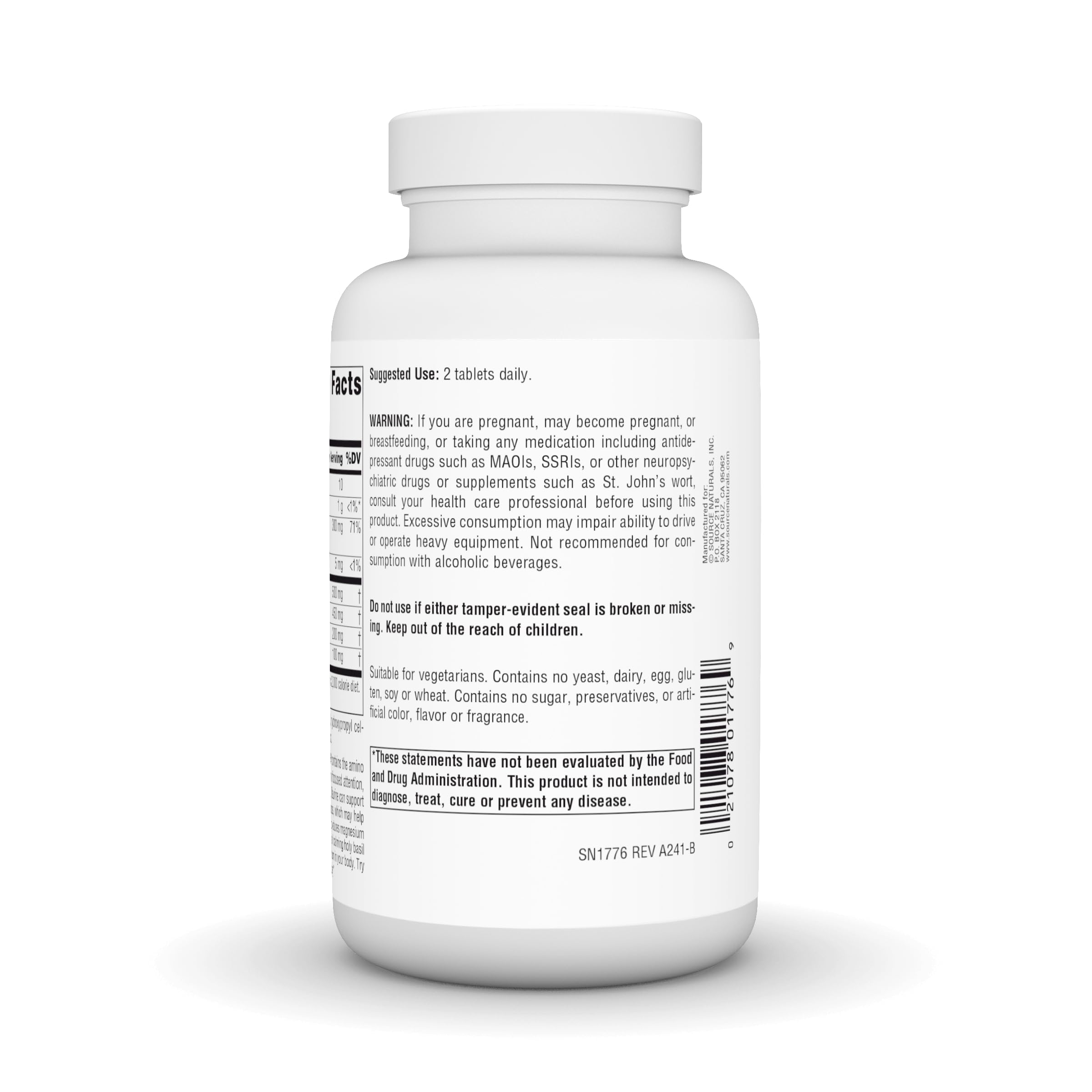 Source Naturals tabletas en mano para comparar escala y dosificación