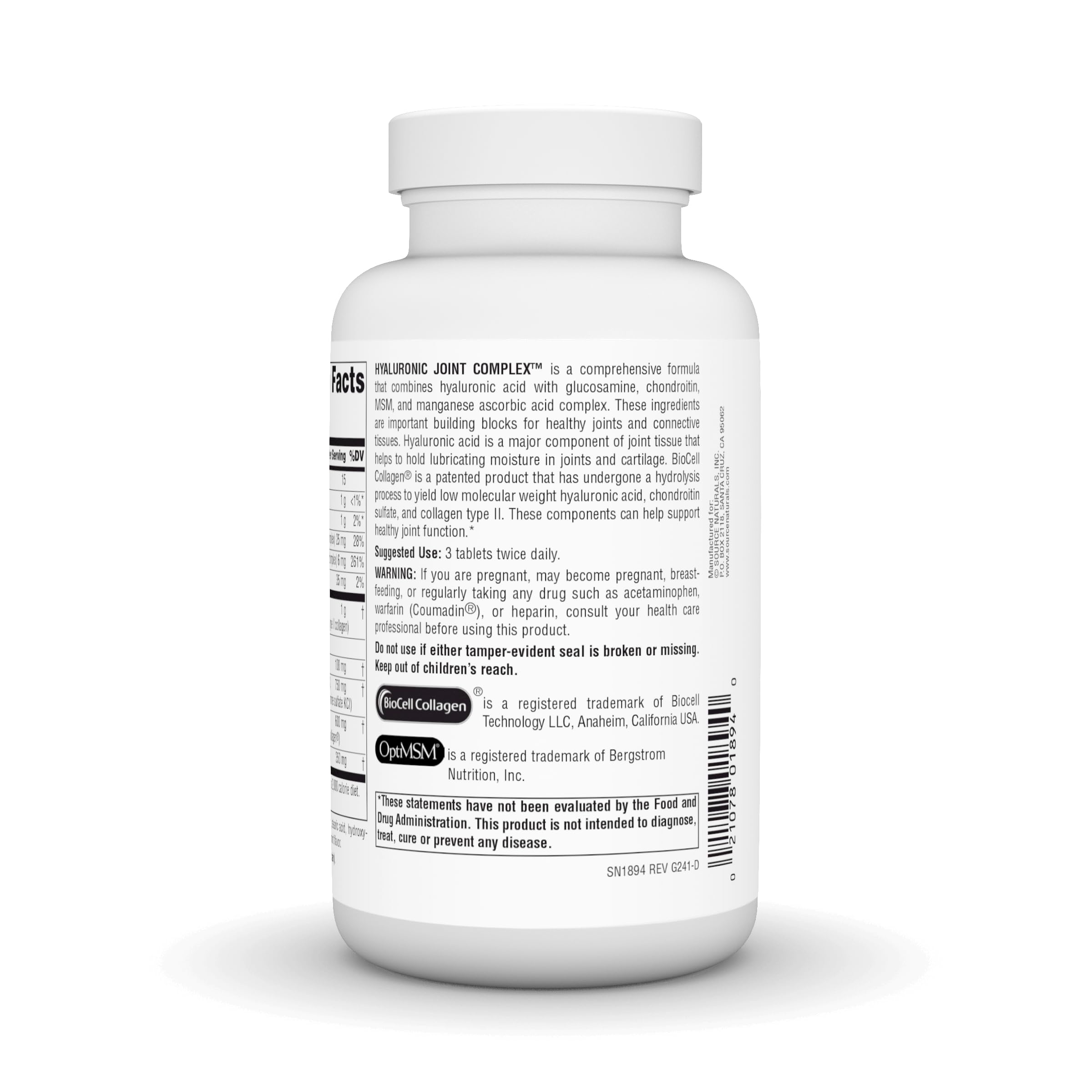 Source Naturals tabletas en la mano para ilustrar la dosis y tamaño