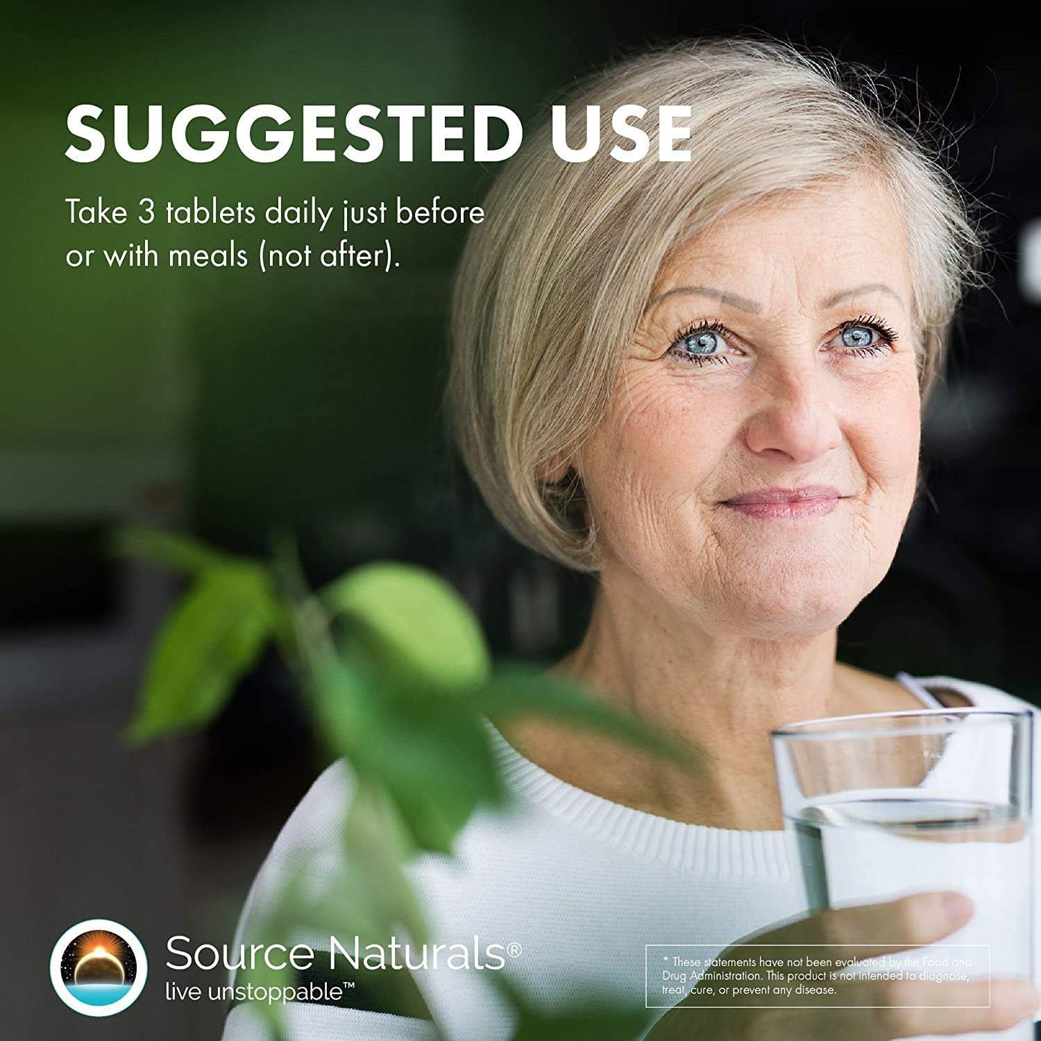 Source Naturals comparación de tamaño que ayuda a evaluar porción y dosificación