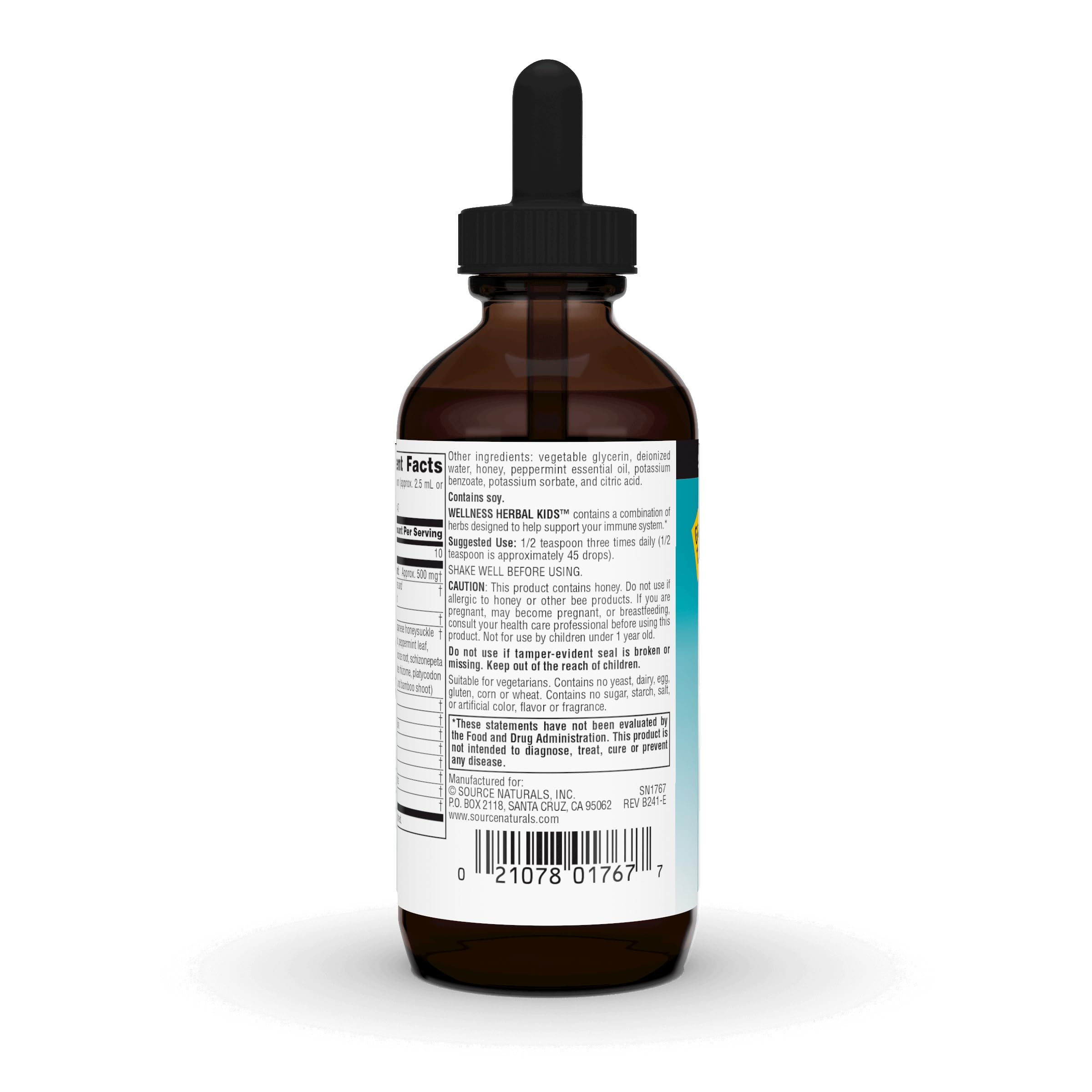 Source Naturals gotas en cucharita que muestran la textura líquida y facilidad de administración