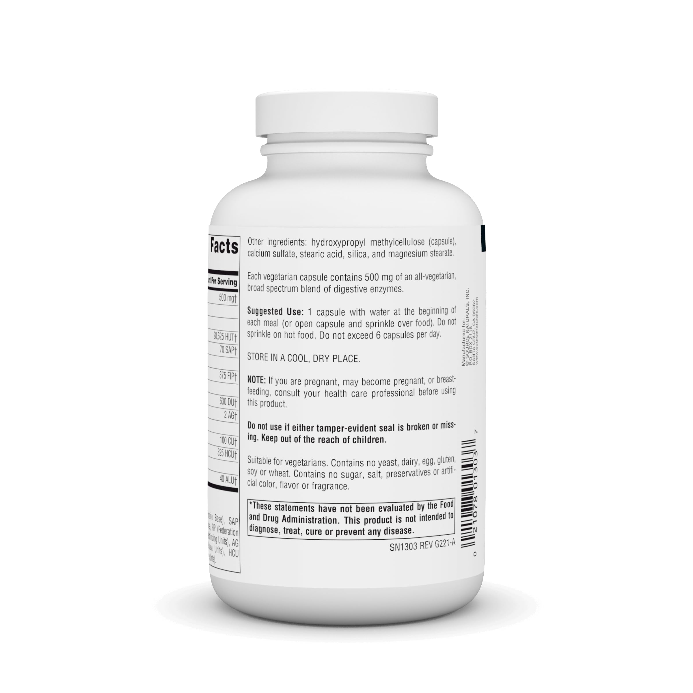 Source Naturals interior de cápsula con polvo enzimático claro y estable