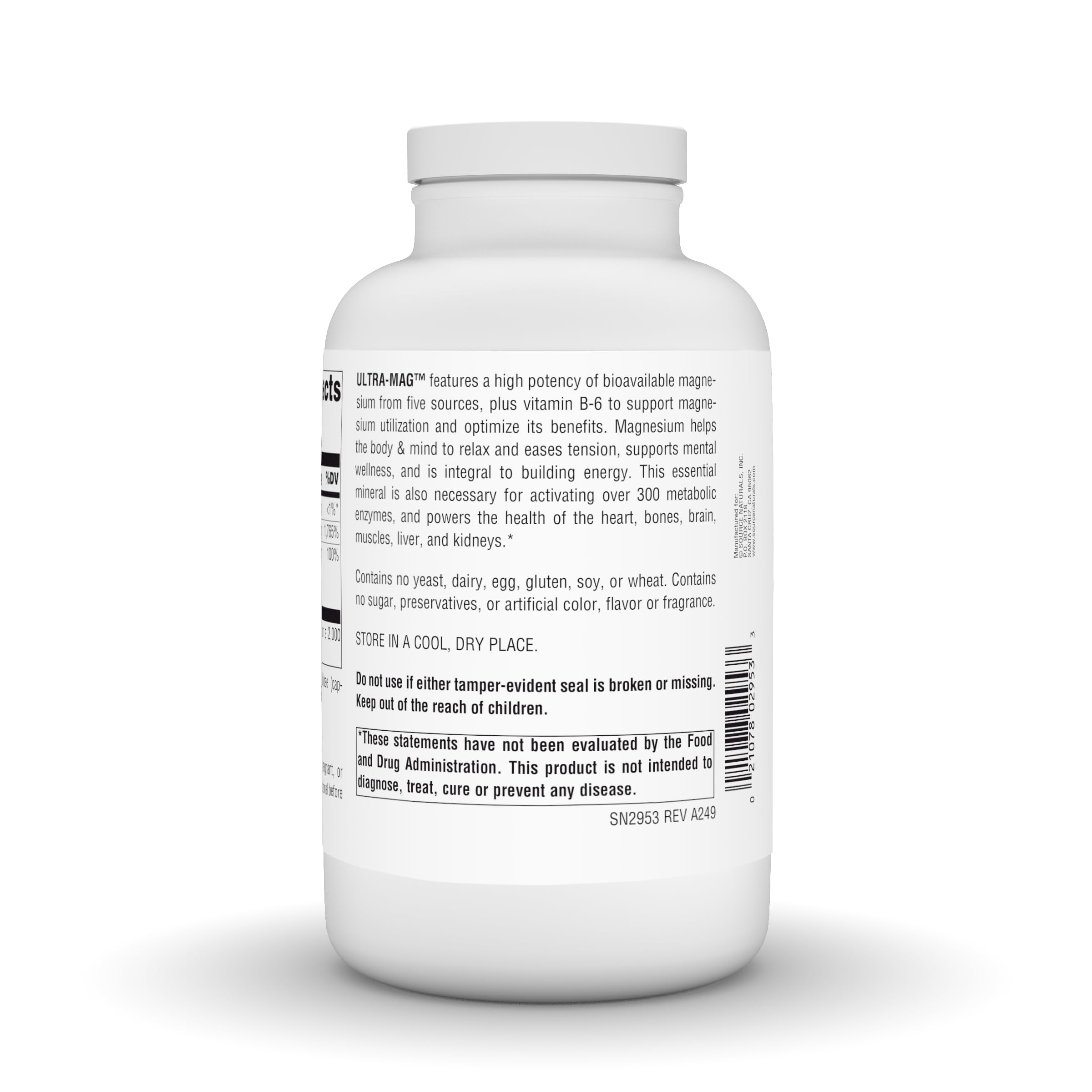 Source Naturals primer plano de la cápsula Ultra-Mag 360 que destaca su recubrimiento