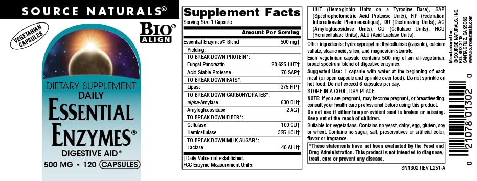 Source Naturals cápsula usada en comida para mejorar digestión