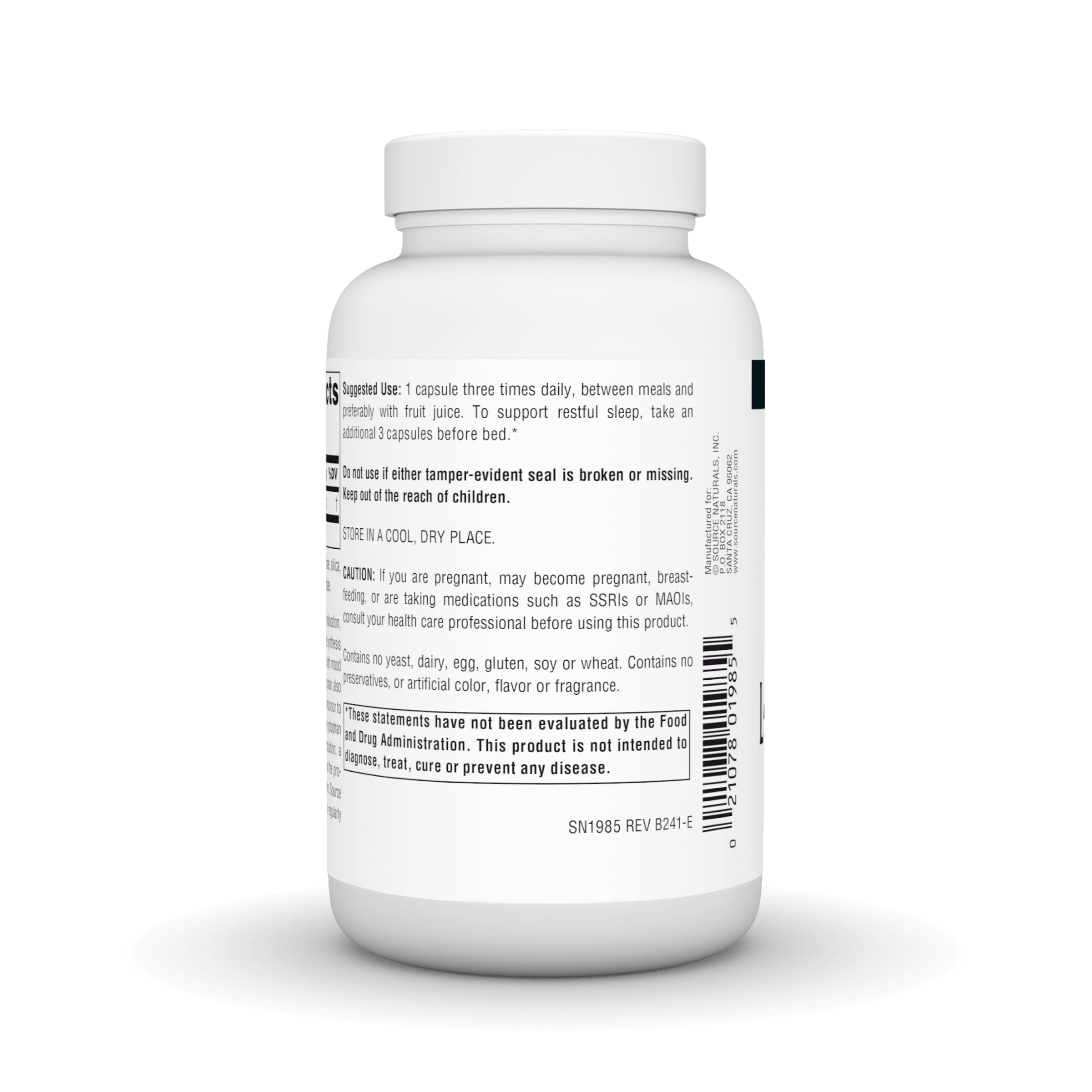 Source Naturals envase junto a mesita nocturna sugiere ayuda sueño