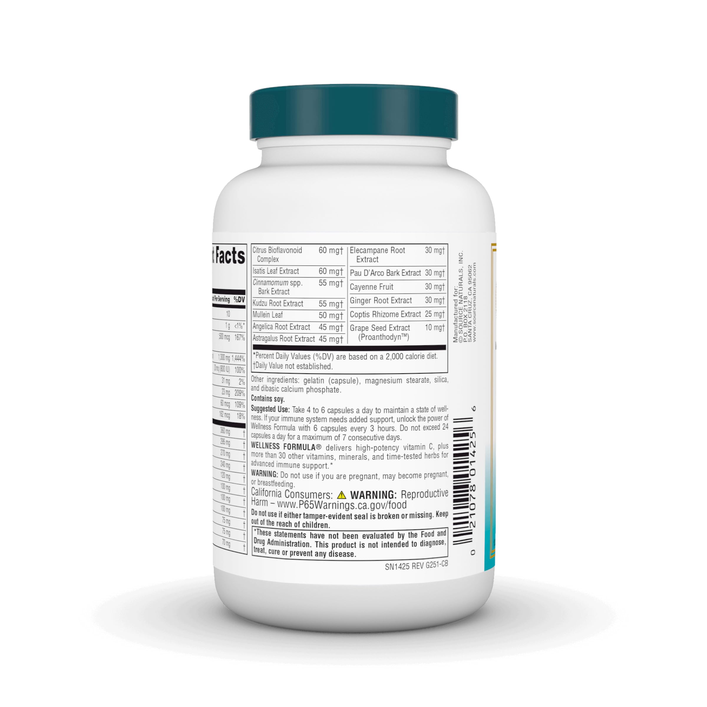 Source Naturals ingredientes clave agrupados: vitaminas, zinc y hierbas para defensa