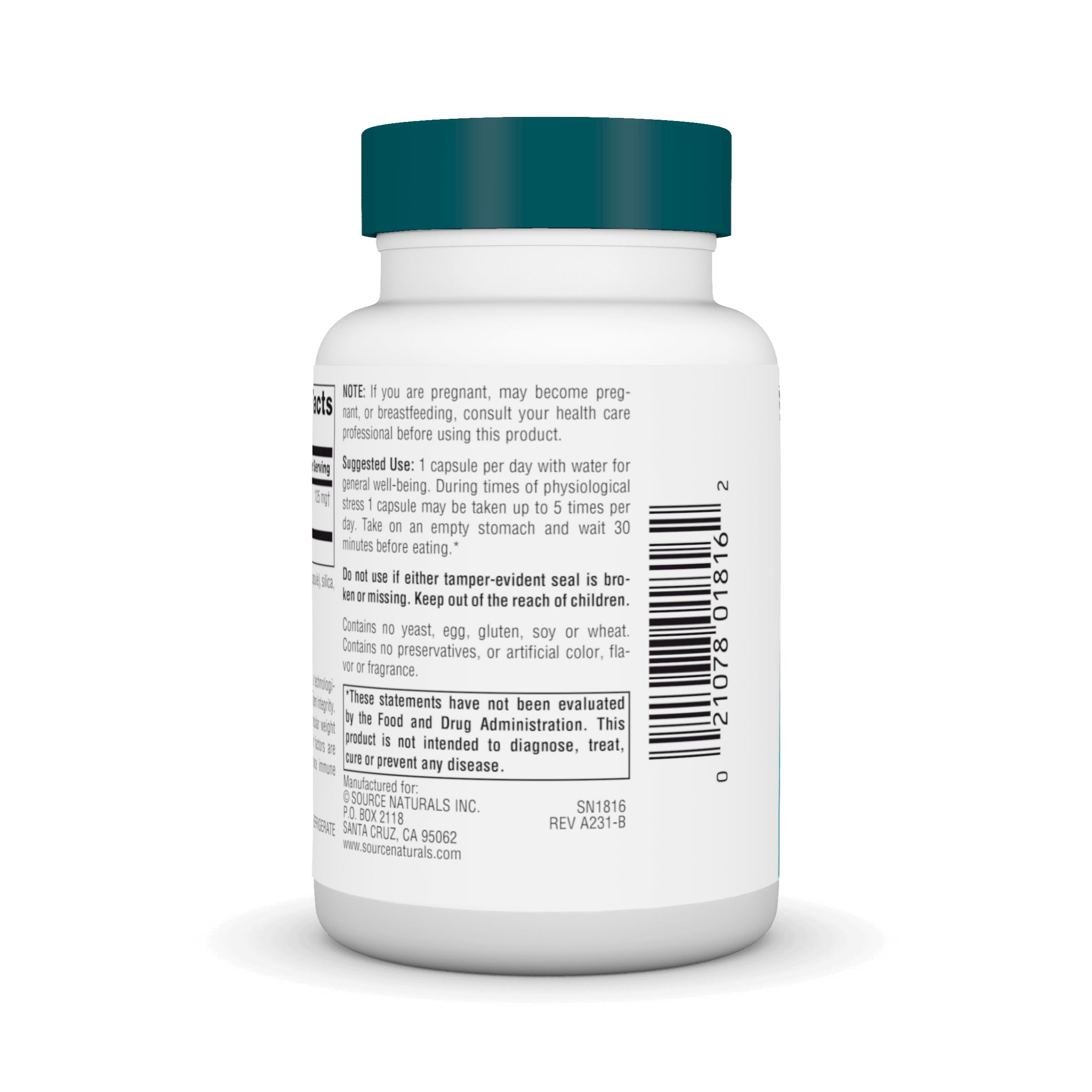 Source Naturals etiqueta de ingredientes y certificaciones para confianza