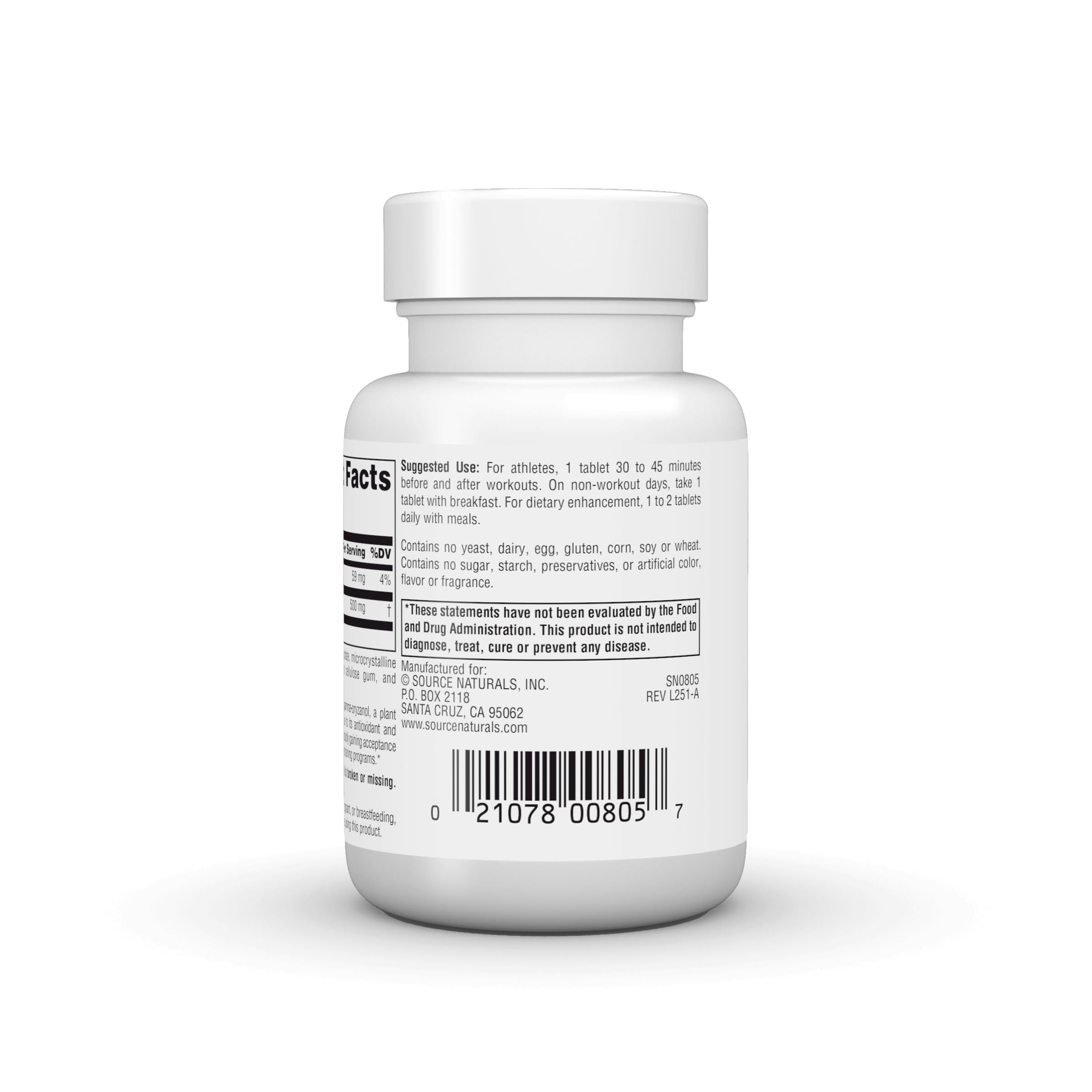 Source Naturals comparación de tamaño de tableta en la mano indicando dosificación práctica