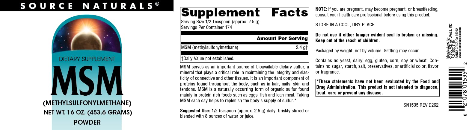 Source Naturals etiqueta nutricional y recomendaciones de uso visibles