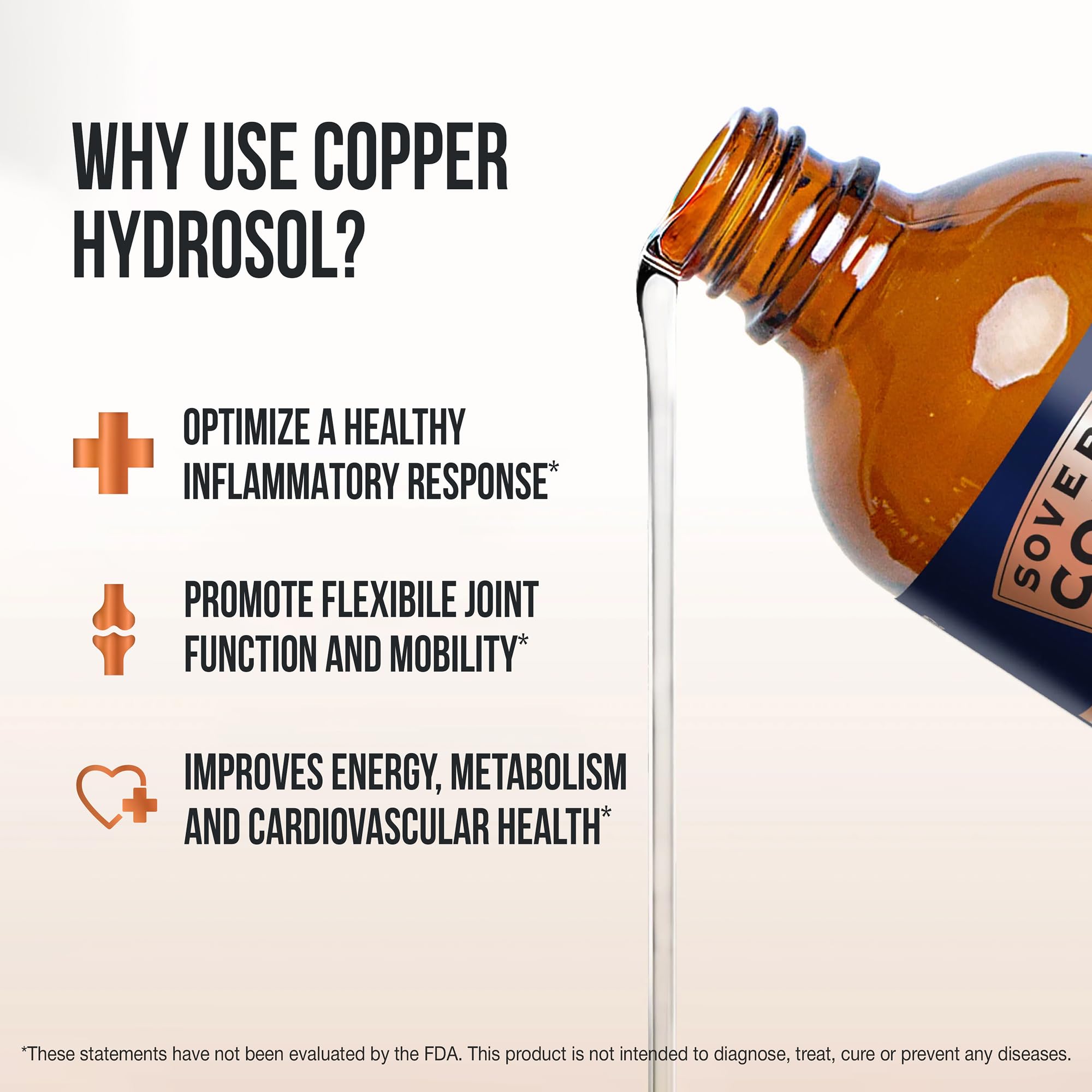 Sovereign Copper etiqueta en primer plano que destaca ingredientes y certificaciones
