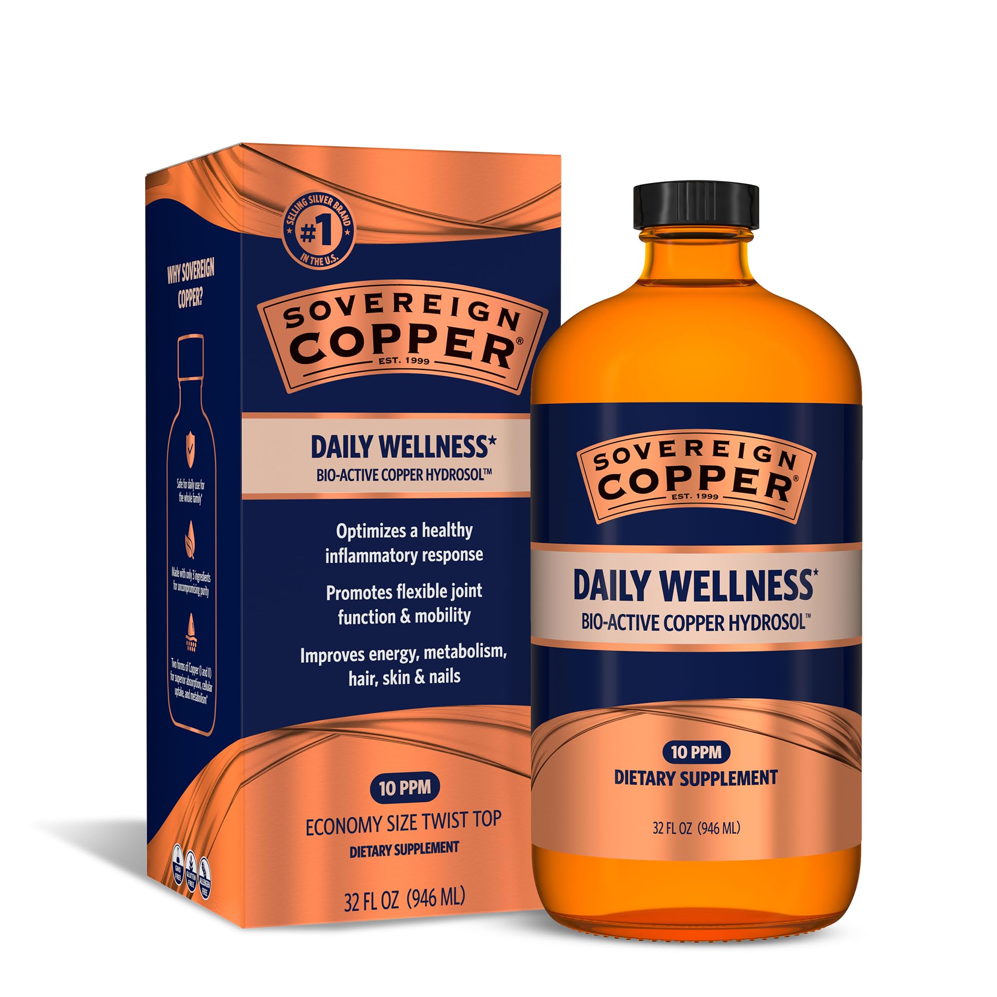 Sovereign Copper botella frontal mostrando etiqueta y volumen para elección informada