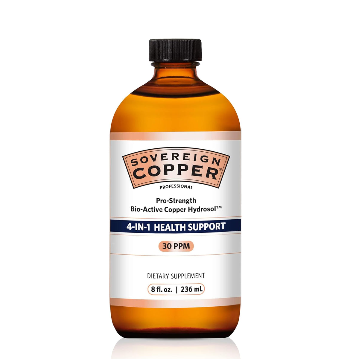 Sovereign Copper vista frontal del envase con diseño profesional y confianza