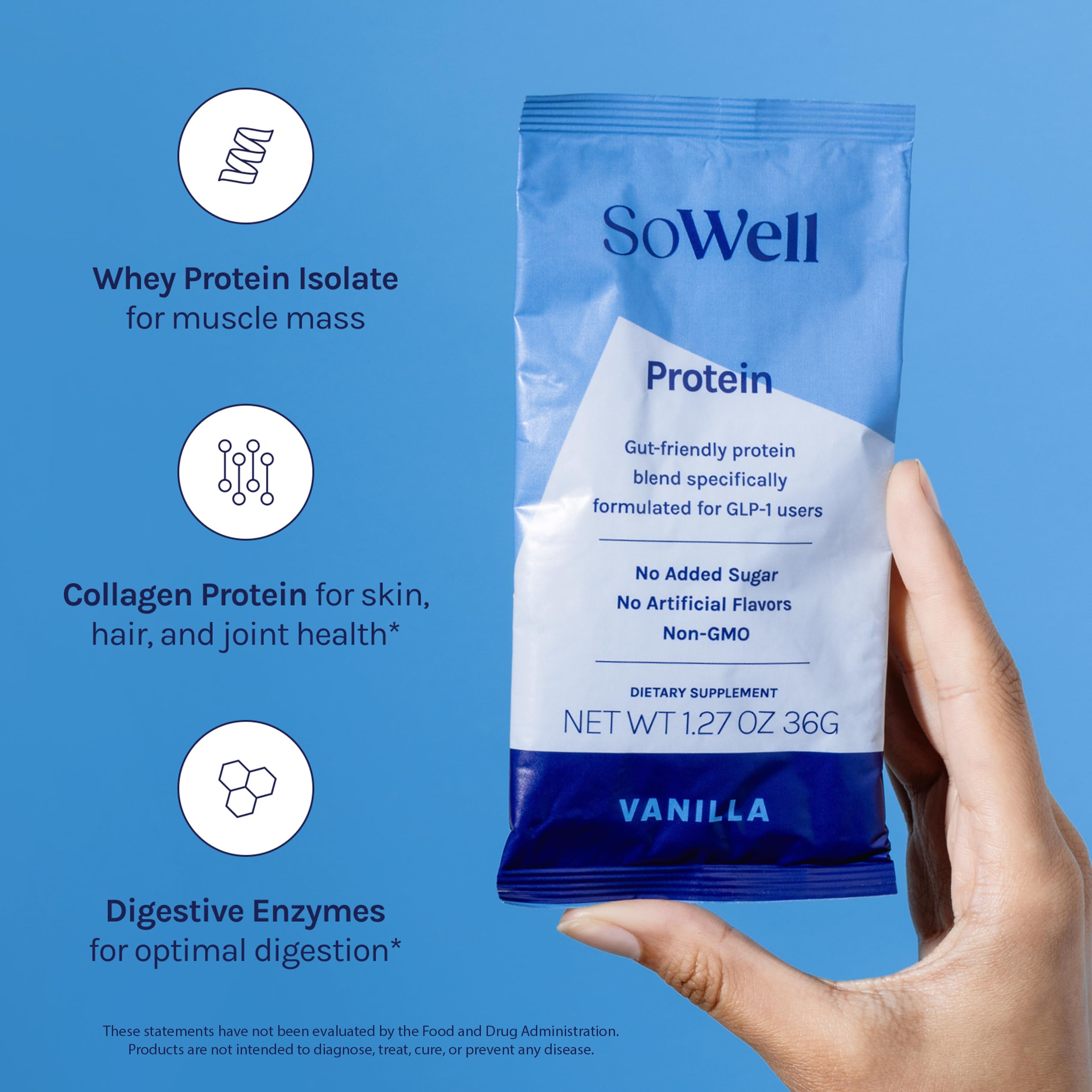 SoWell etiqueta mostrando proteína, colágeno y enzimas listadas