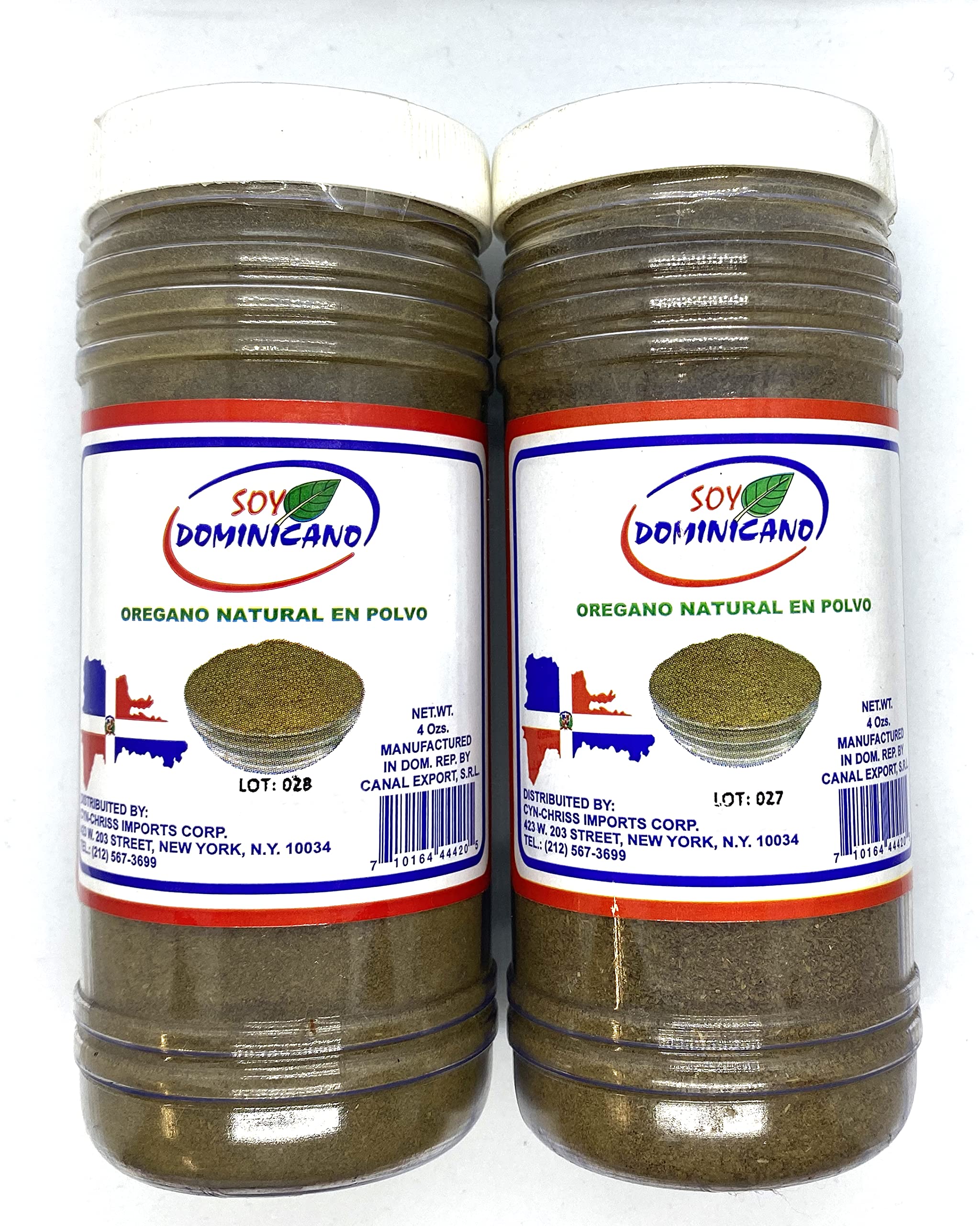 Soy Dominicano orégano en polvo envase frontal, aroma intenso listo para cocinar