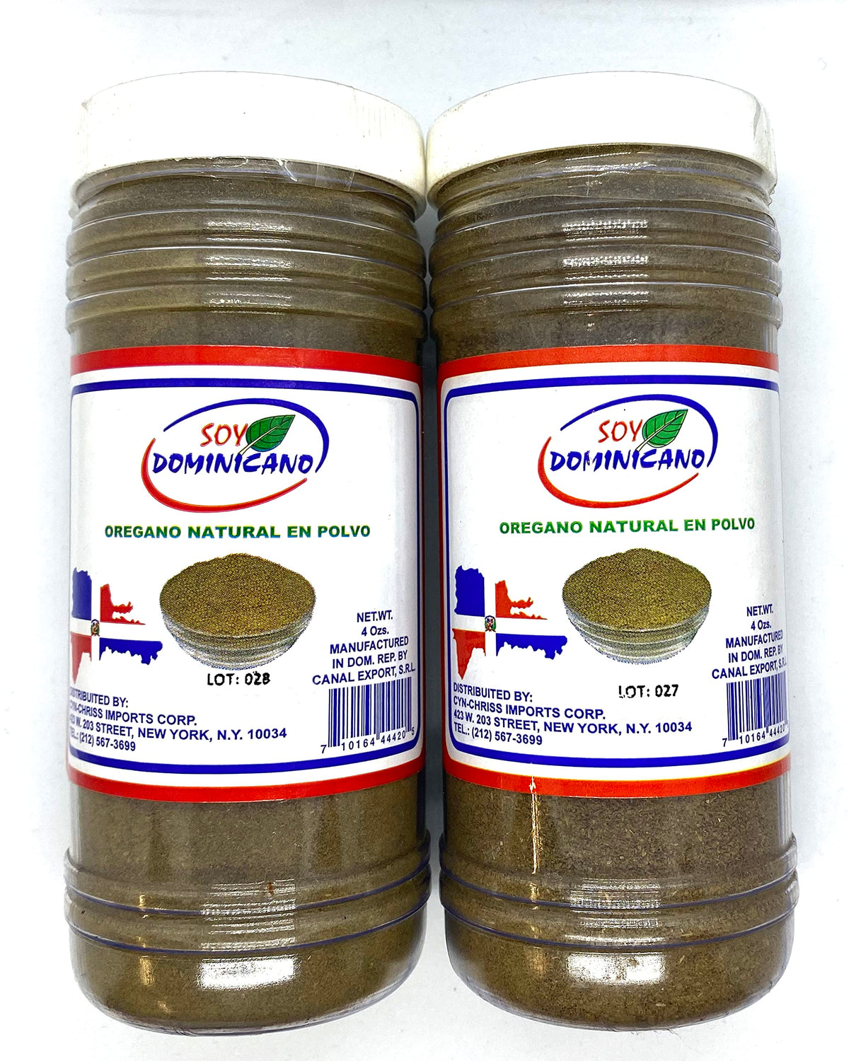 Soy Dominicano orégano en polvo envase frontal, aroma intenso listo para cocinar