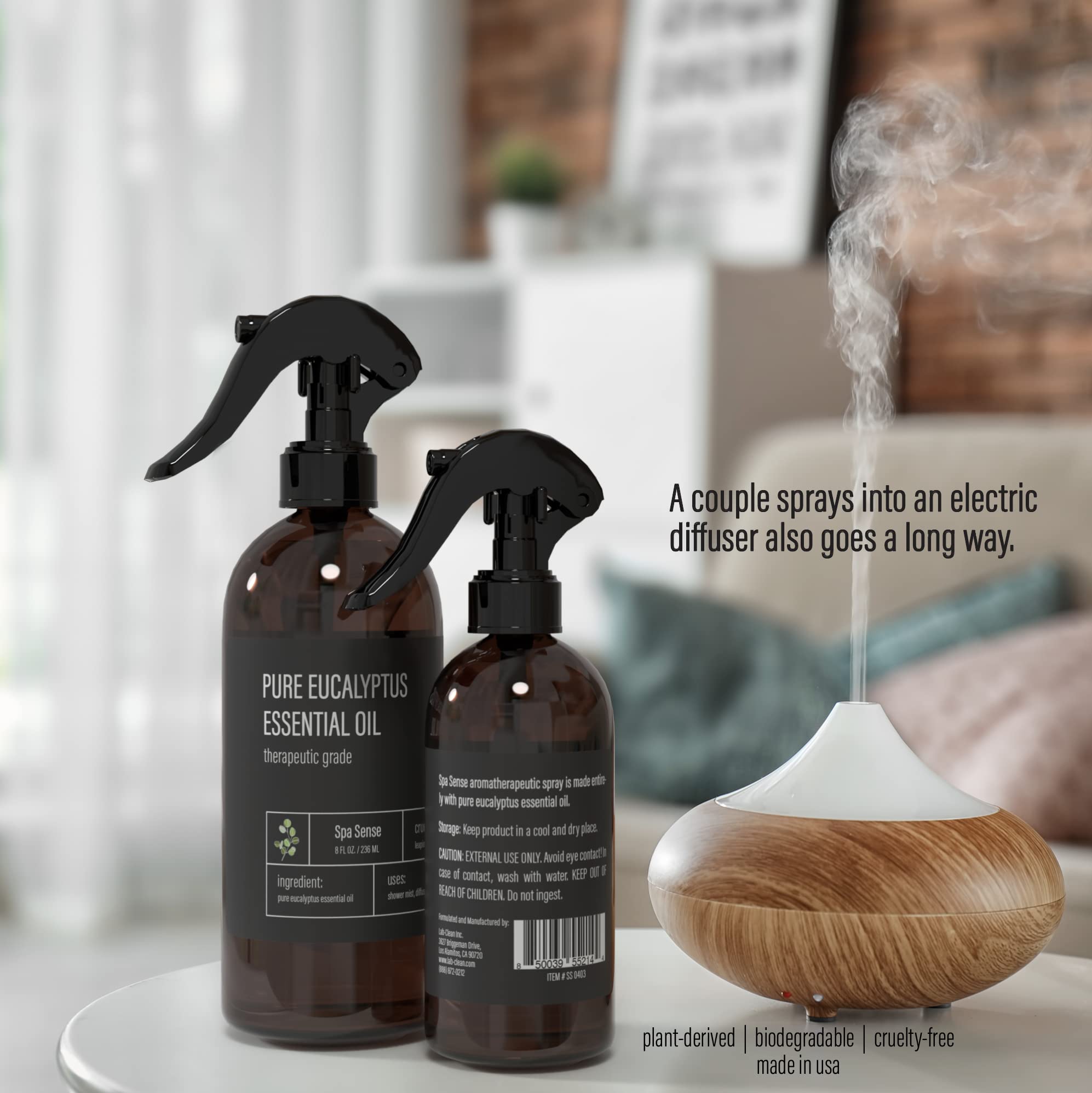 Spa Sense botella en baño elegante para ambientación hogareña
