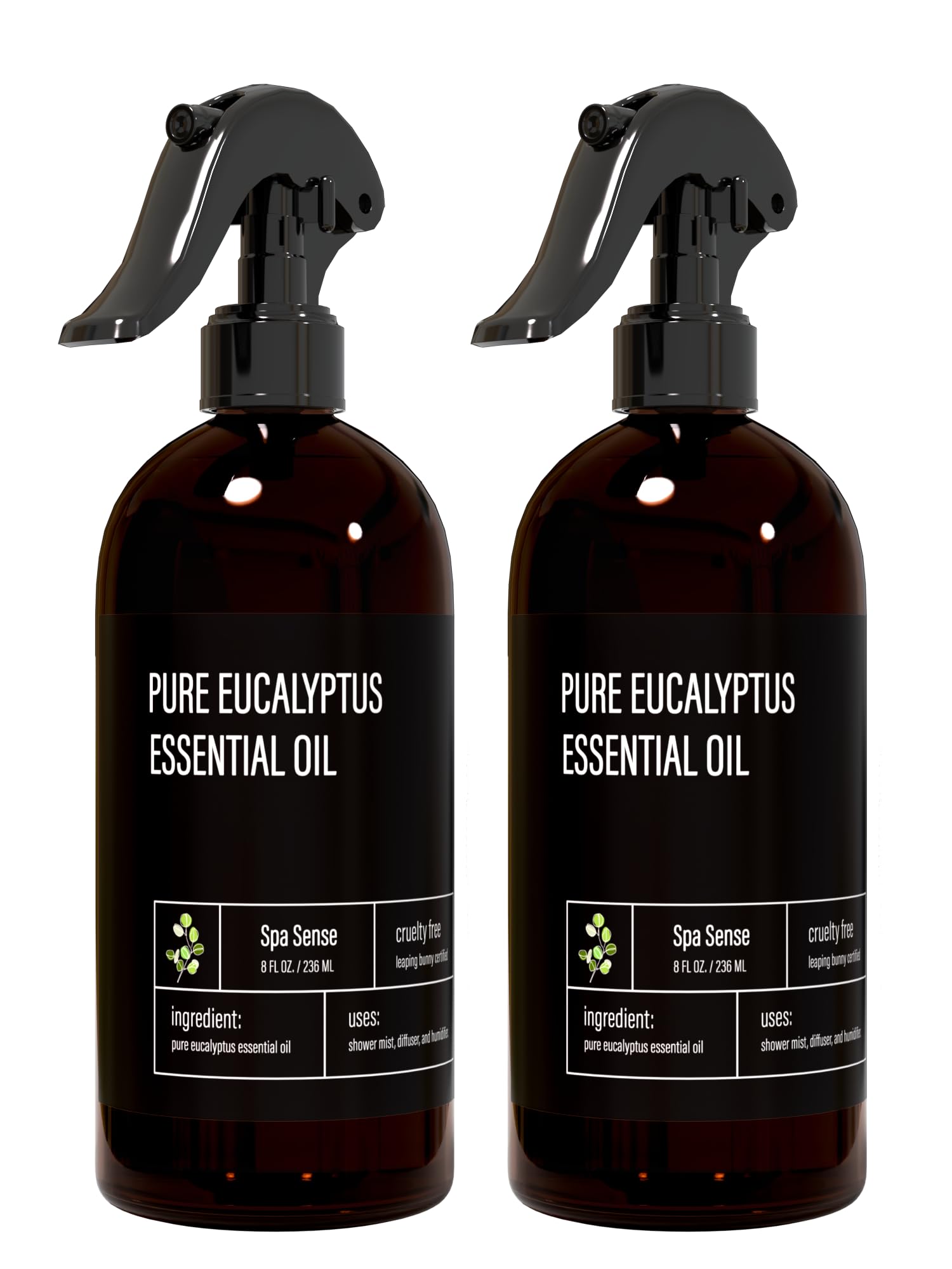 Spa Sense frasco frontal mostrando etiqueta clara y formato de 8 oz para uso doméstico