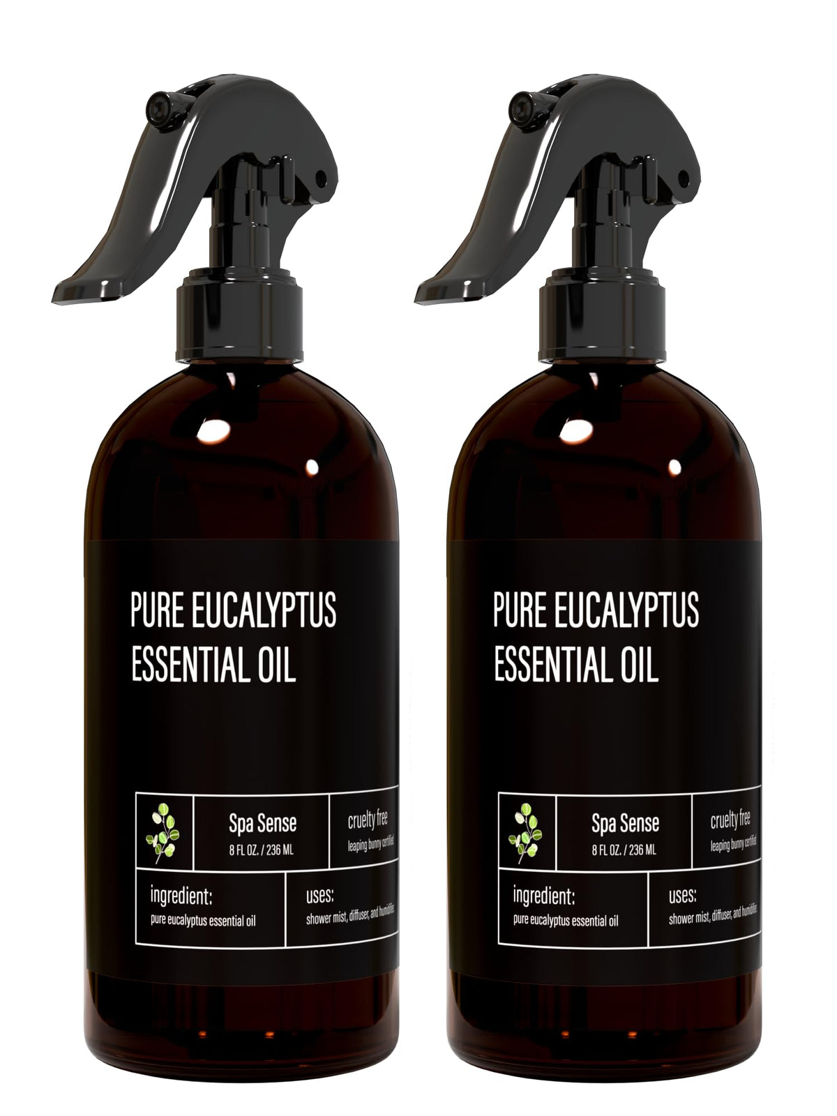 Spa Sense frasco frontal mostrando etiqueta clara y formato de 8 oz para uso doméstico