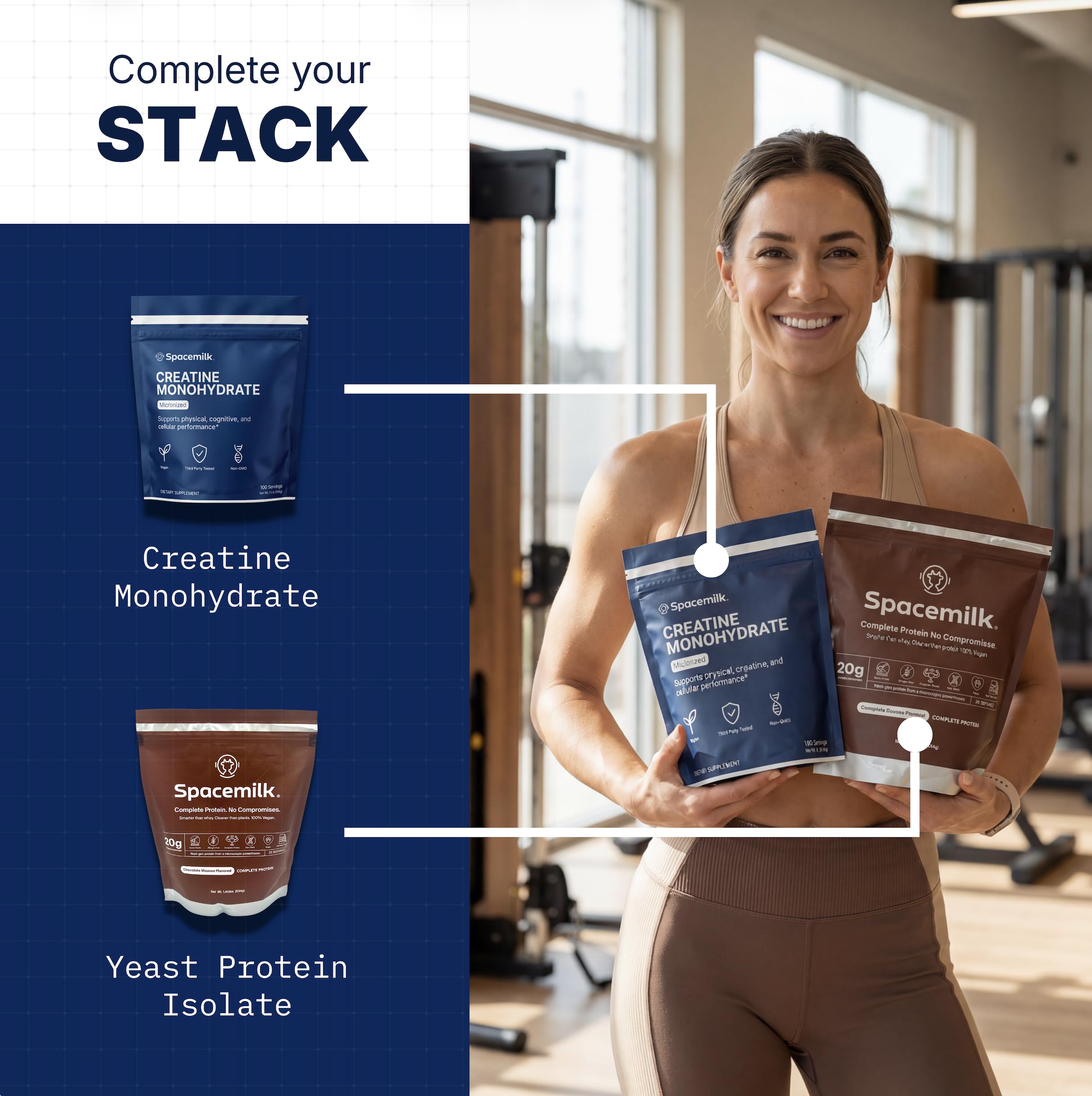 Atleta usando Spacemilk antes del entrenamiento, apoyo a rendimiento