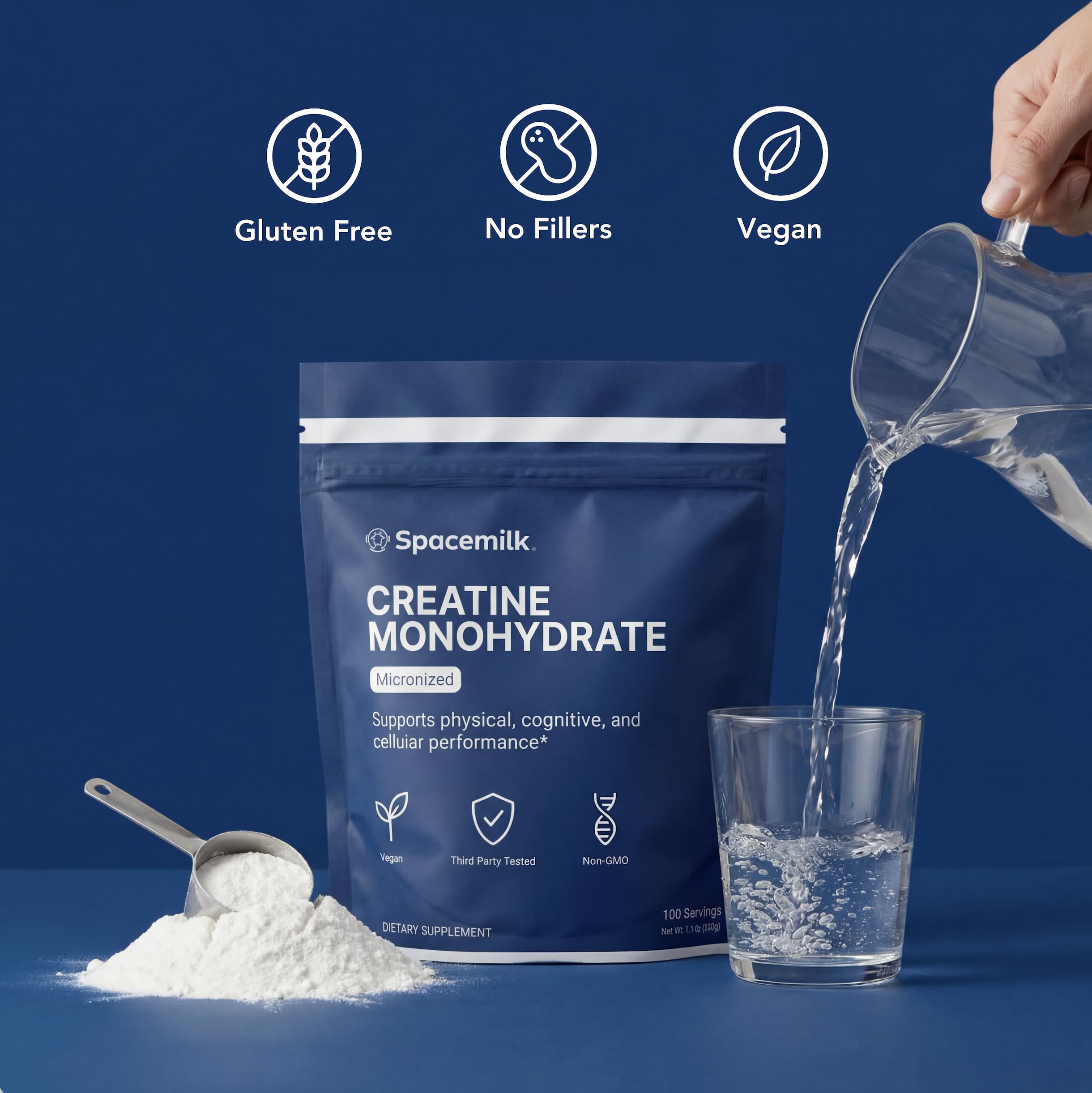Batido de agua con Spacemilk mezclado, disolución fácil y sin sabor