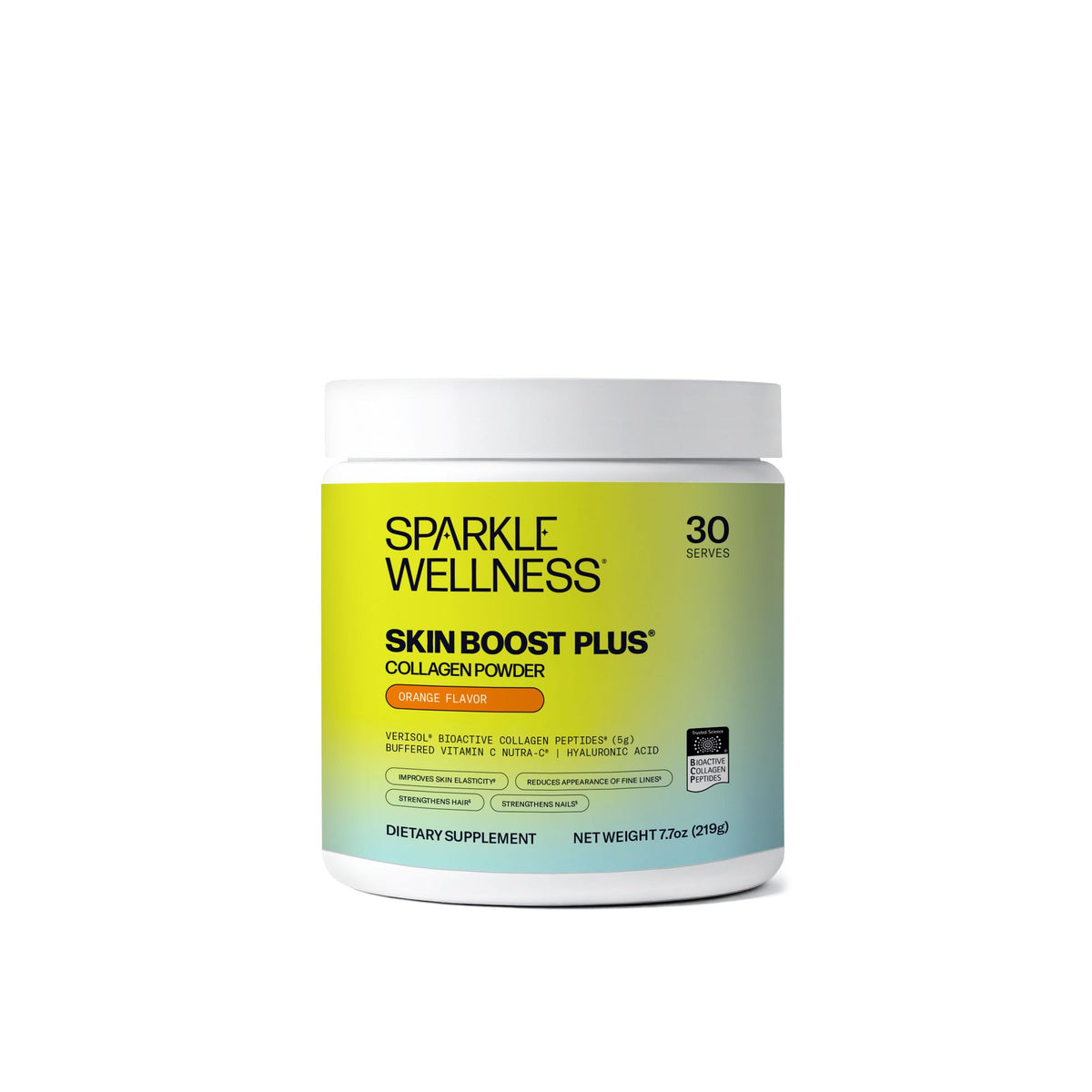 Sparkle Wellness envase frontal VERISOL mostrando sabor naranja y beneficios