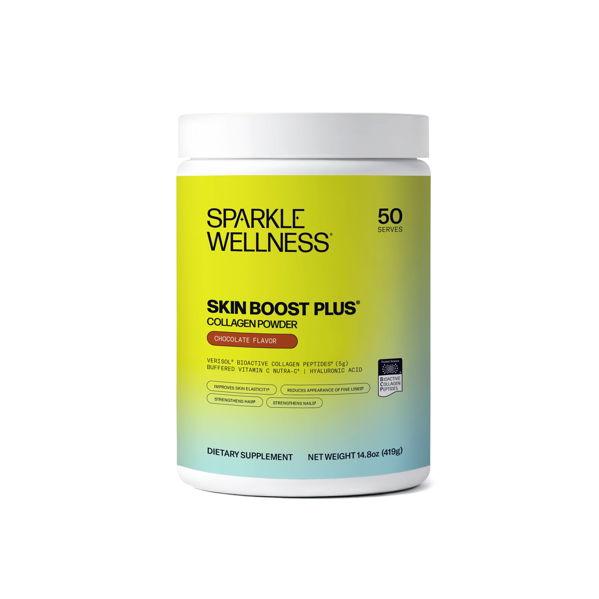 Sparkle Wellness envase frontal mostrando etiqueta y beneficio para piel