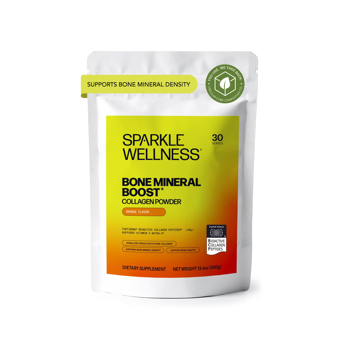 Sparkle Wellness frontales del paquete FORTIBONE con beneficio para huesos