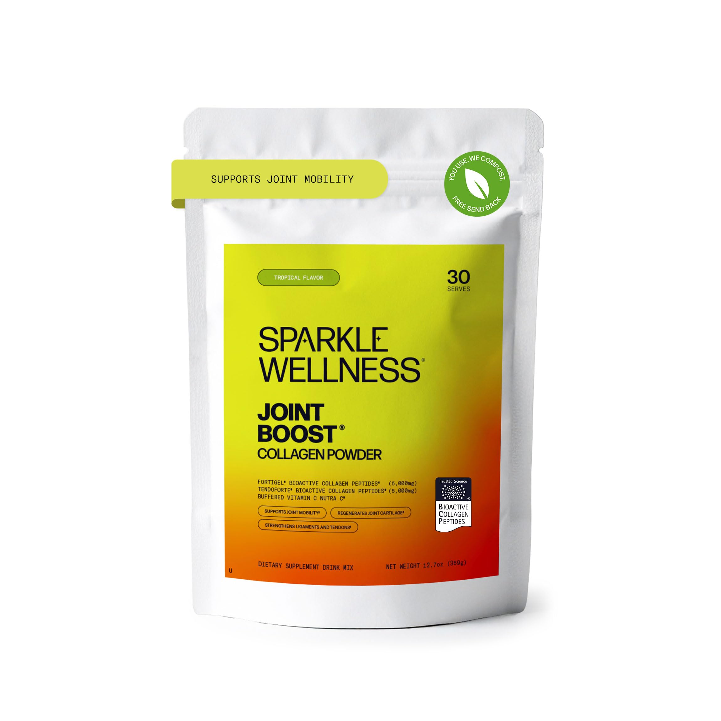Sparkle Wellness frontal del envase mostrando marca y beneficio articular