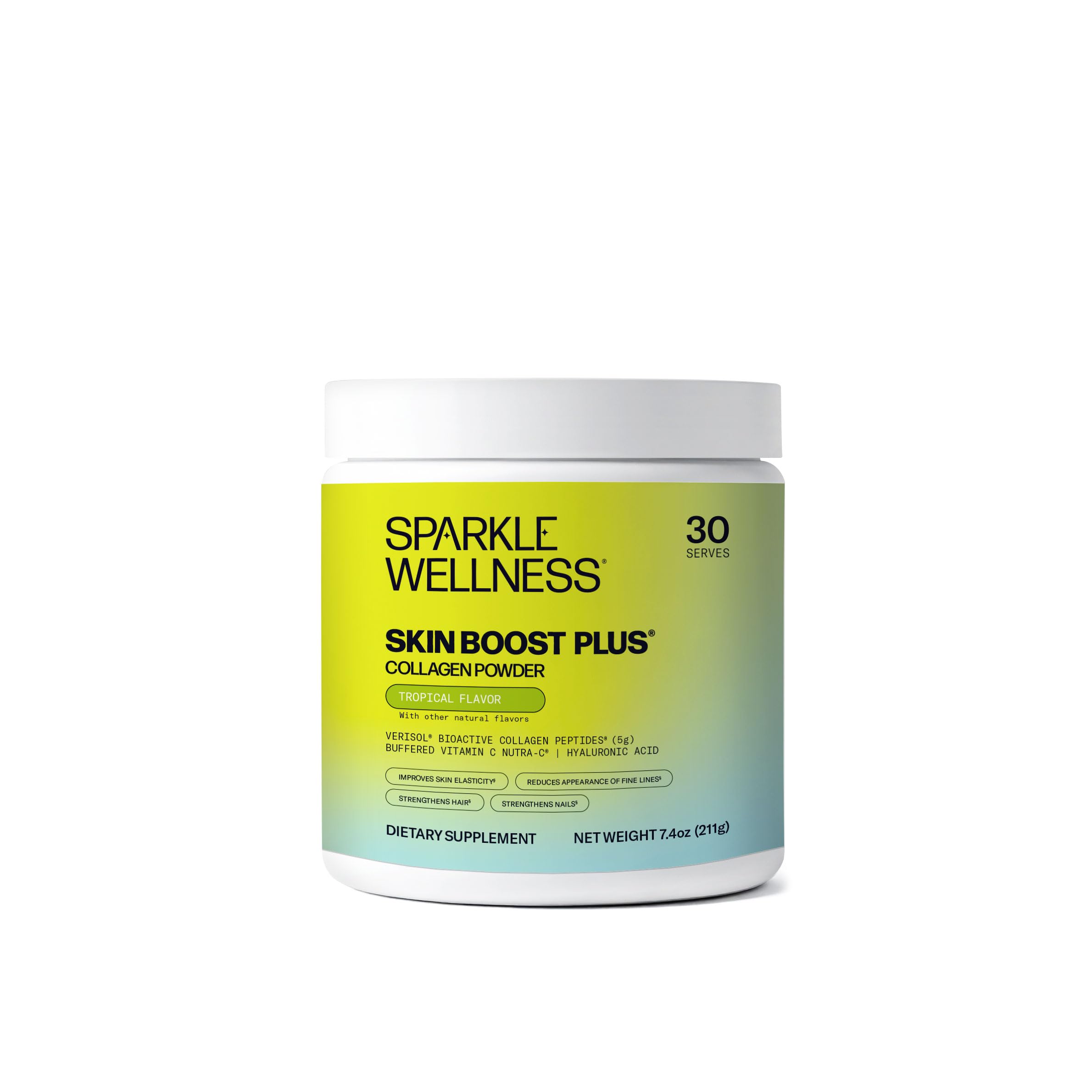 Sparkle Wellness envase frontal mostrando la marca y beneficio para la piel