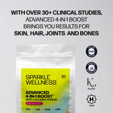 Sparkle Wellness paquete junto a una regla para comparar tamaño y dosificar fácilmente