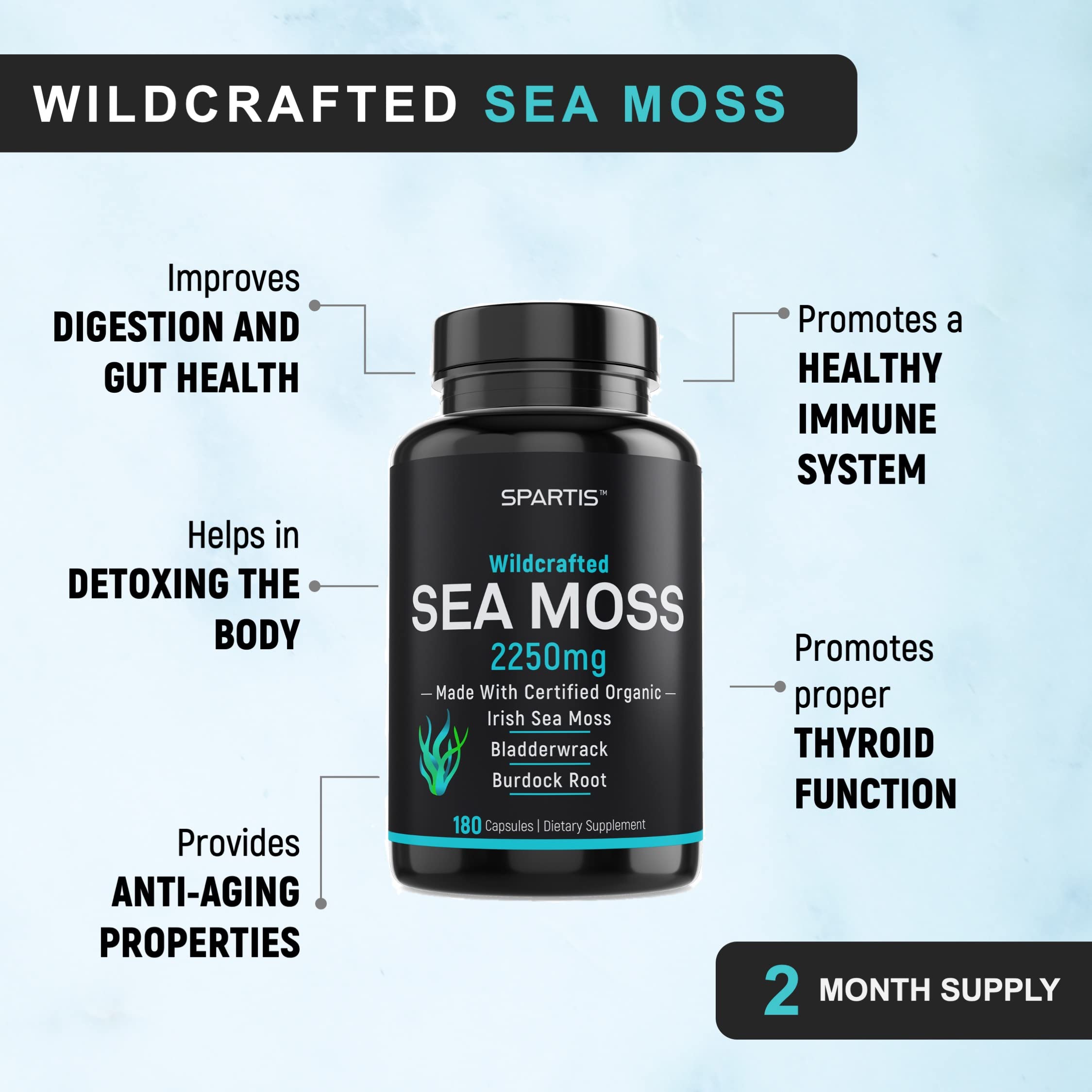 SPARTIS bladderwrack y raíz de bardana visibles como ingredientes clave